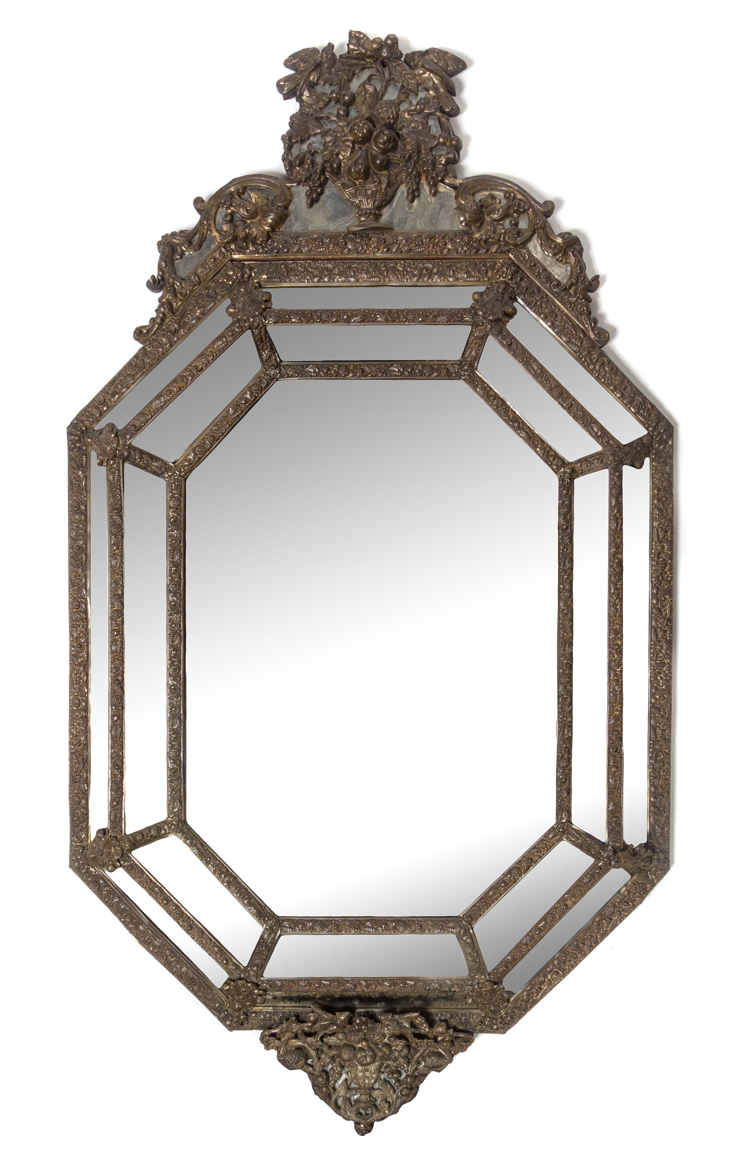 A Dutch Baroque Style Brass Mirror Height 48 1/2 x width 26 1/2 inches. — 19TH CENTURY