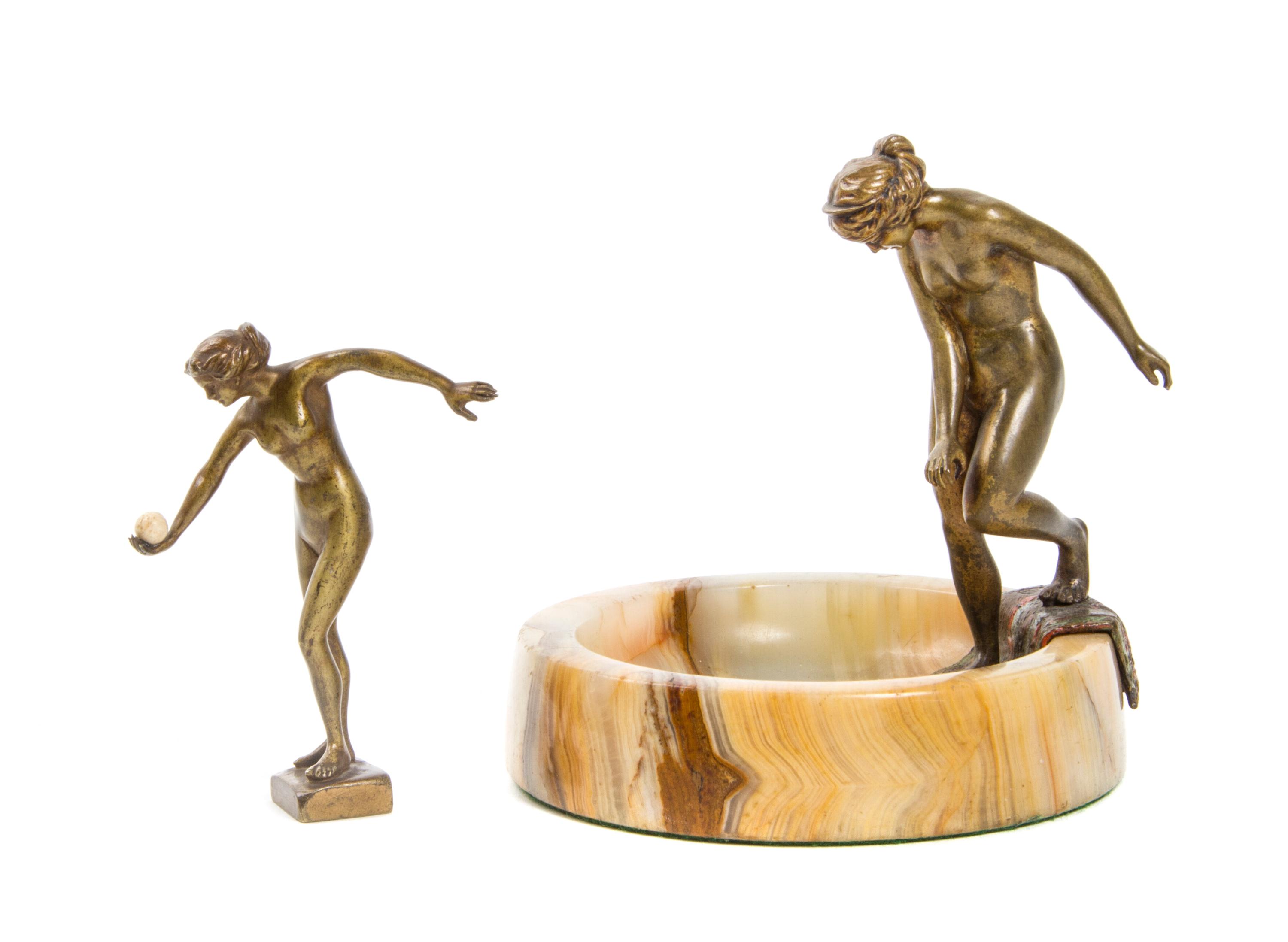 Two Austrian Patinated Bronze Figural Articles, Height of taller 4 5/8 inches.