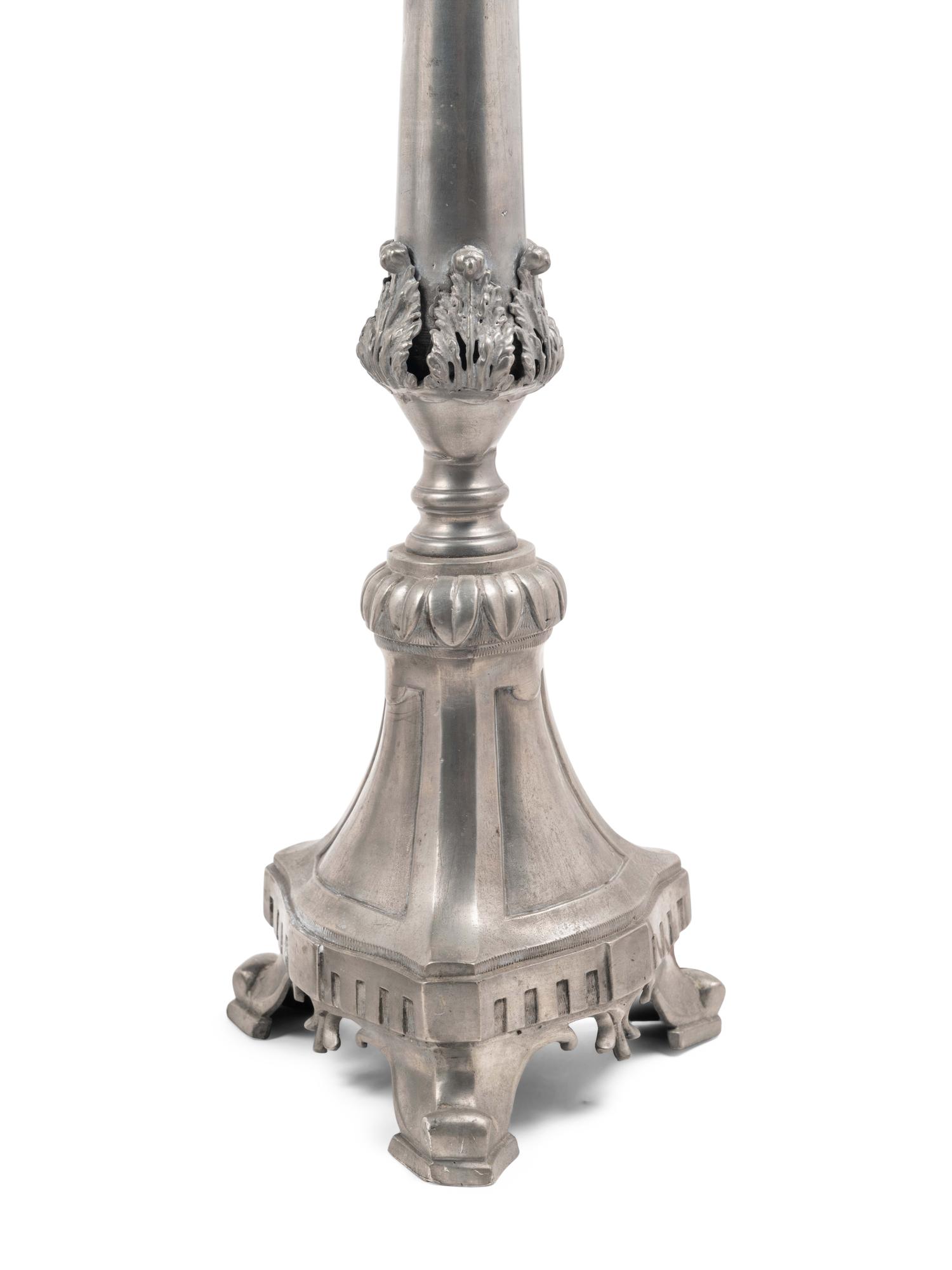 A Pair of Continental Pewter Prickets Mounted as Lamps