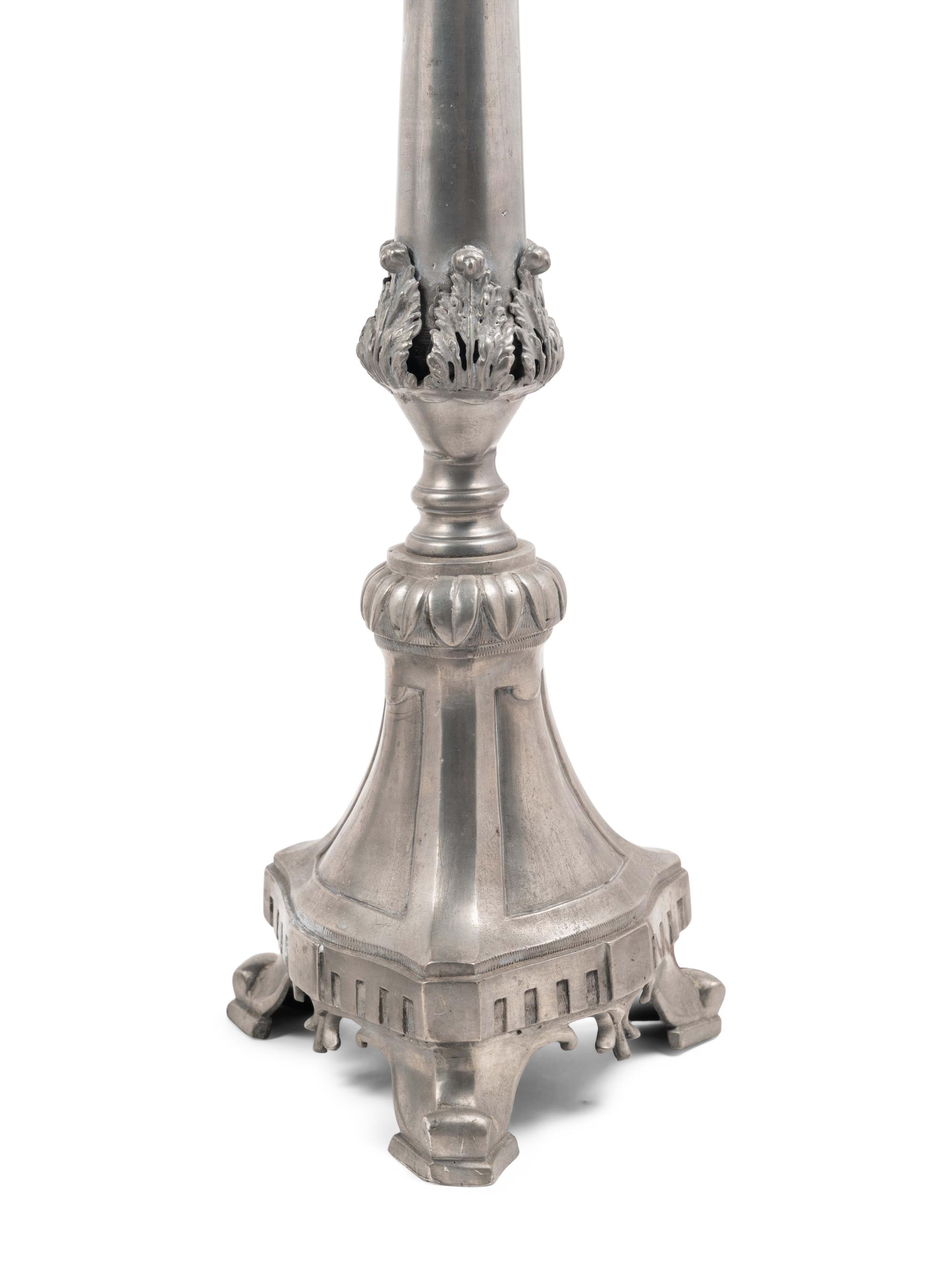 A Pair of Continental Pewter Prickets Mounted as Lamps