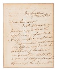 HOUSTON, Sam (1793-1863). Autograph letter signed as Senator ("Sam Houston"), to Elisha M. Pease. Washington, D. C., 19 December 1856.