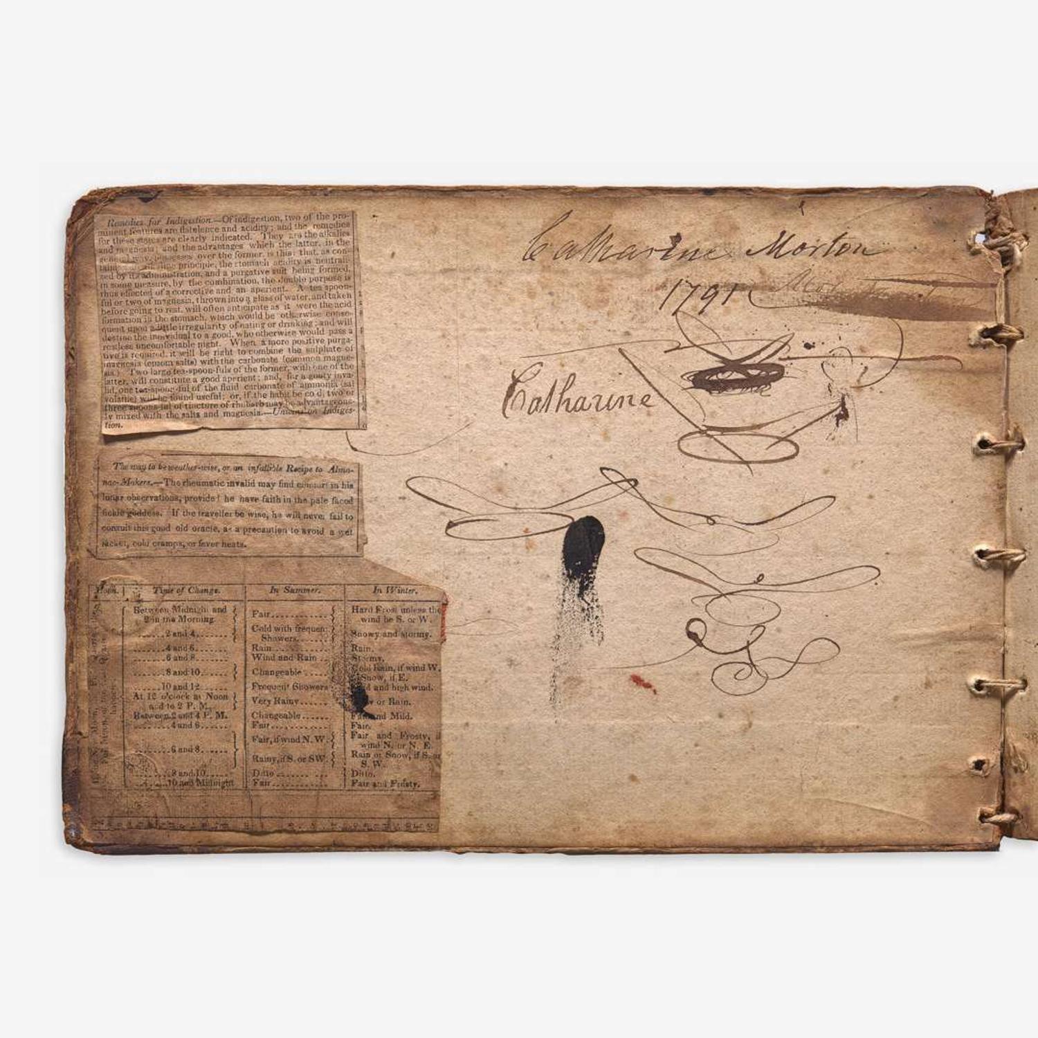 A rare 18th-century American manuscript culinary and medicinal recipe book of Catharine Morton(1767-1836) New York City, 1791 to early 19th century