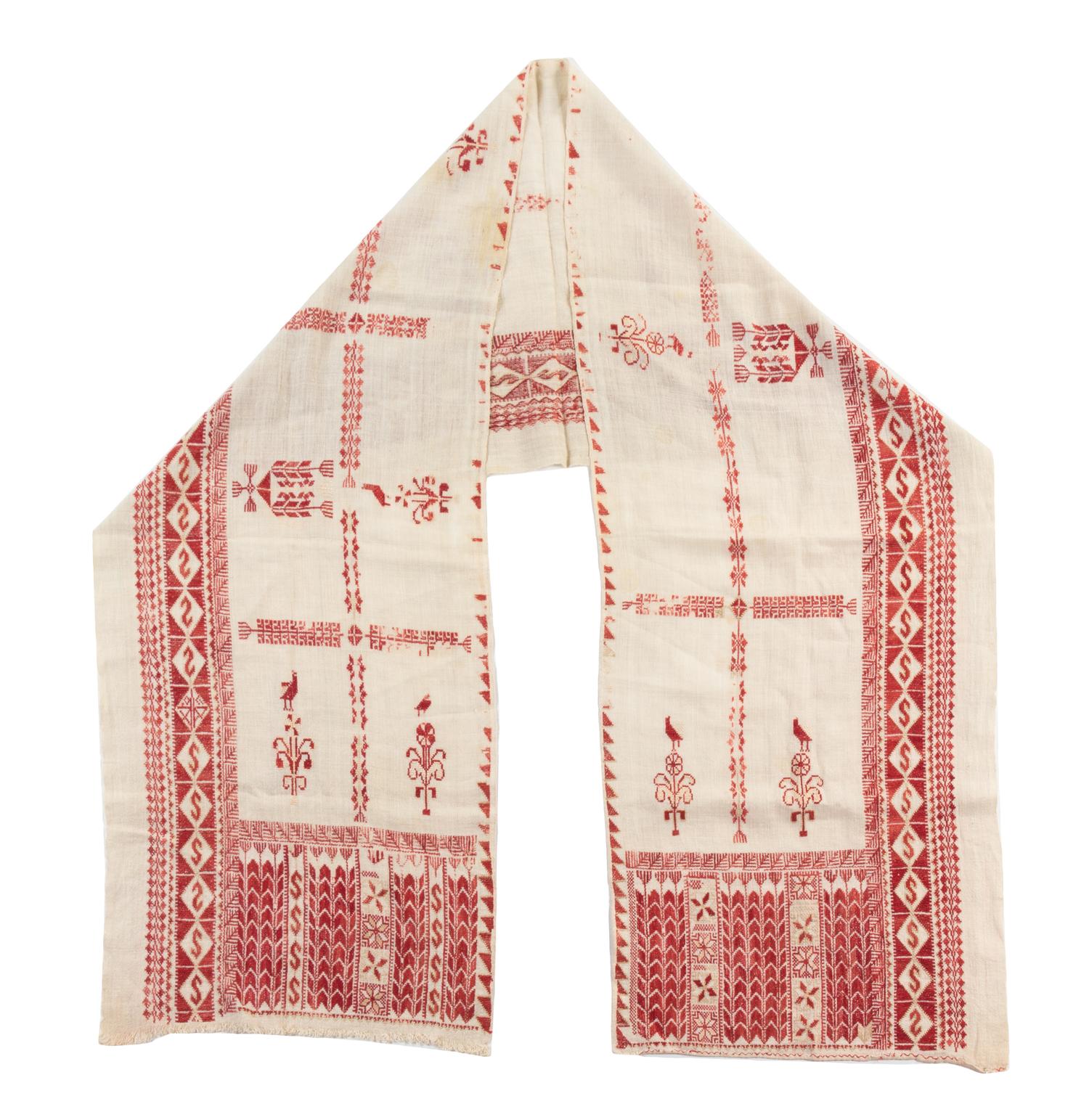 A Palestinian Embroidered White Linen Wedding Veil 76 x 15 inches. — RAMALLAH, 20TH CENTURY