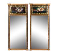 A Pair of Classical Giltwood Églomisé Looking Glasses