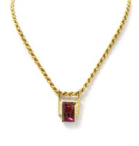 A Yellow Gold Necklace with Pink Tourmaline and Diamond Pendant, 25.00 dwts.