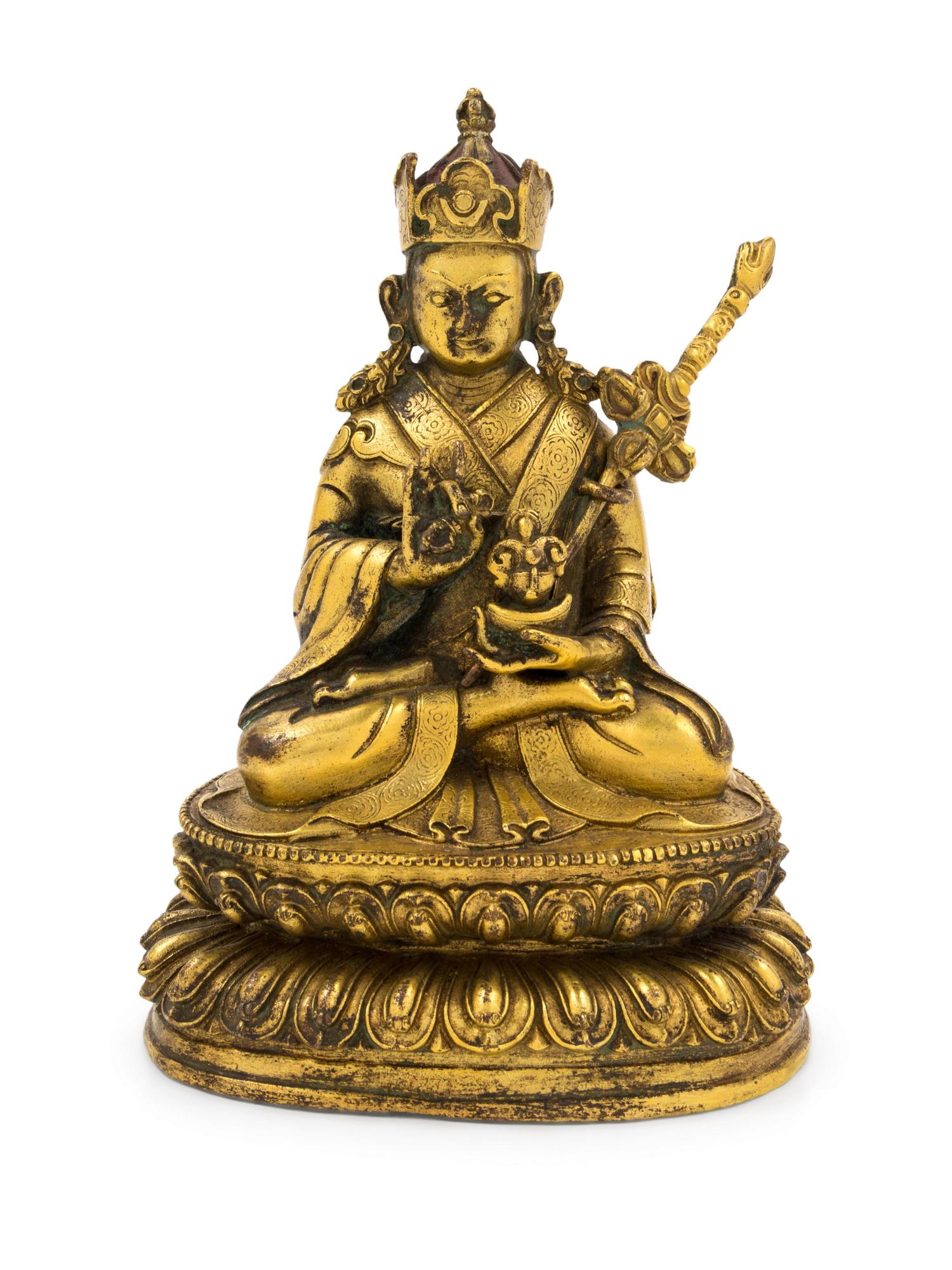 A Sino-Tibetan Gilt Bronze Figure of Padmasambava