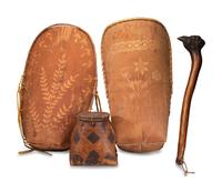 Penobscot Club and Decorated Birchbark Cradles