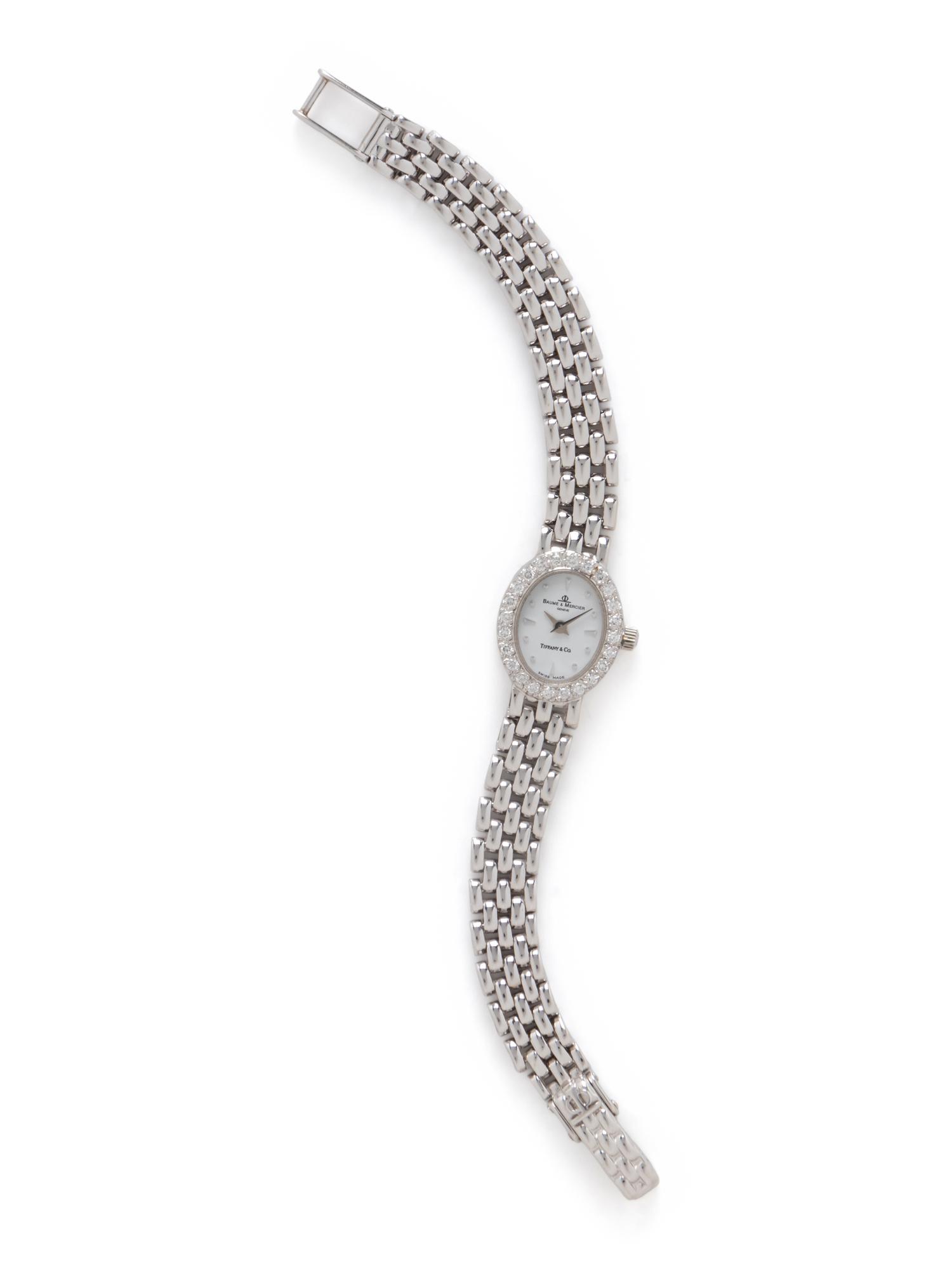 BAUME & MERCIER FOR TIFFANY & CO., 14K WHITE GOLD AND DIAMOND WATCH