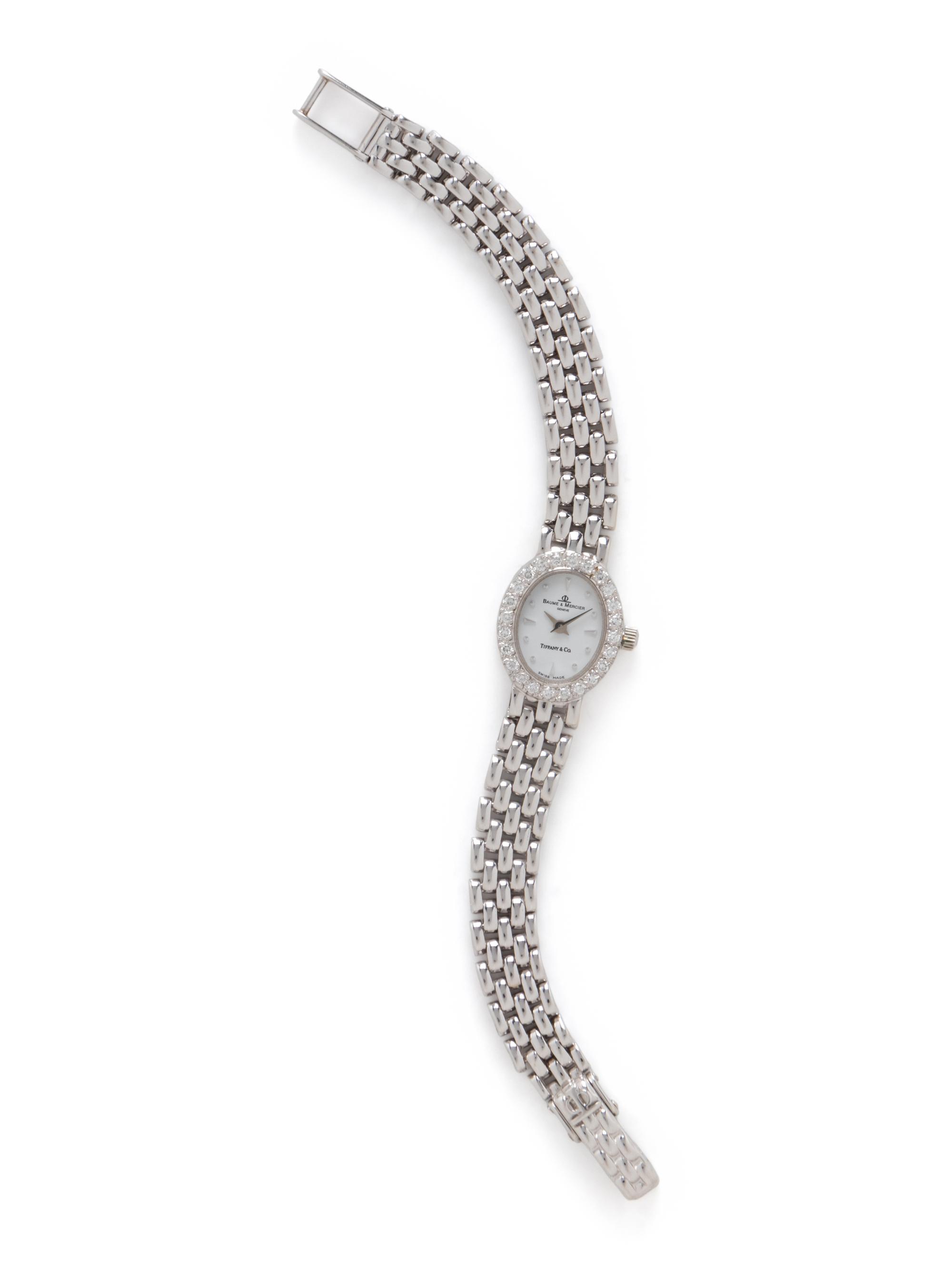 BAUME & MERCIER FOR TIFFANY & CO., 14K WHITE GOLD AND DIAMOND WATCH