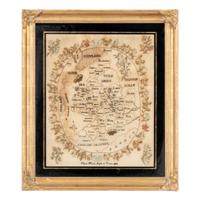 An English Needlepoint Embroidered County Map of England and Wales