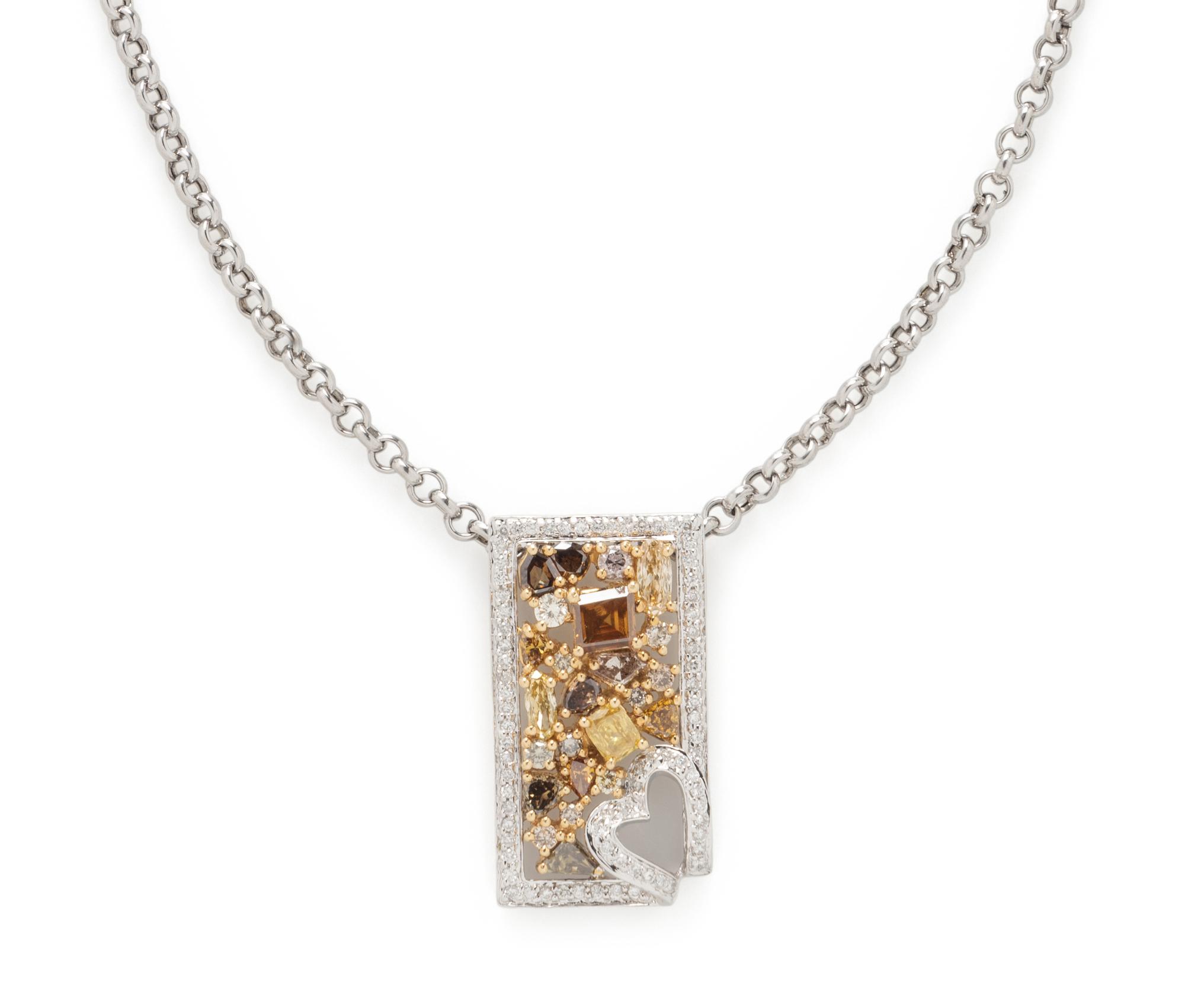 COLORED DIAMOND AND DIAMOND PENDANT NECKLACE