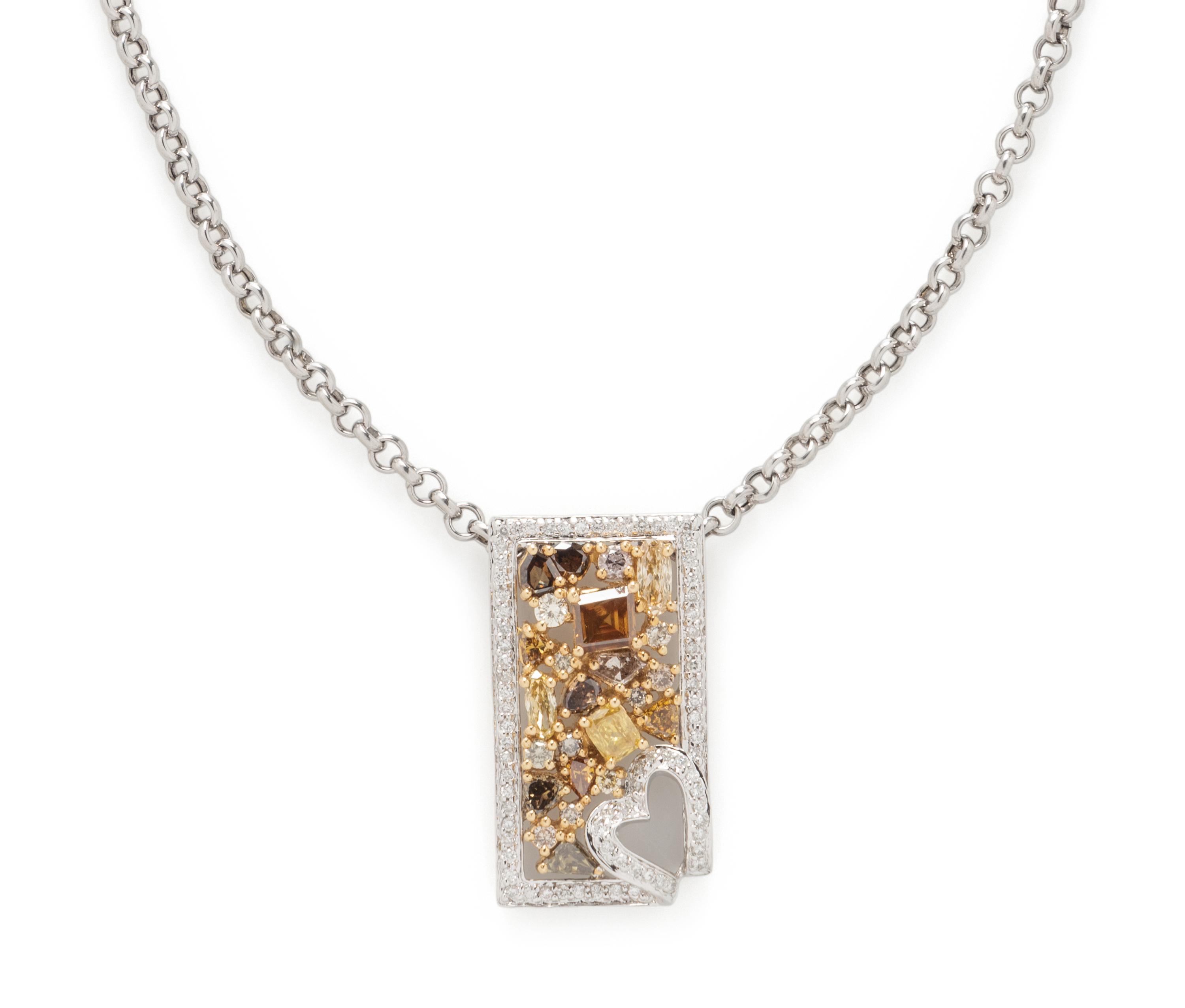 COLORED DIAMOND AND DIAMOND PENDANT NECKLACE