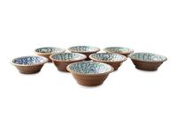 A Set of Eight Chinese Export Brown Glazed and Blue and White Bowls