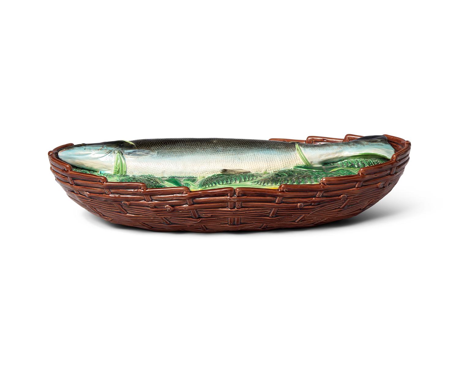 An English Majolica Covered Salmon Tureen