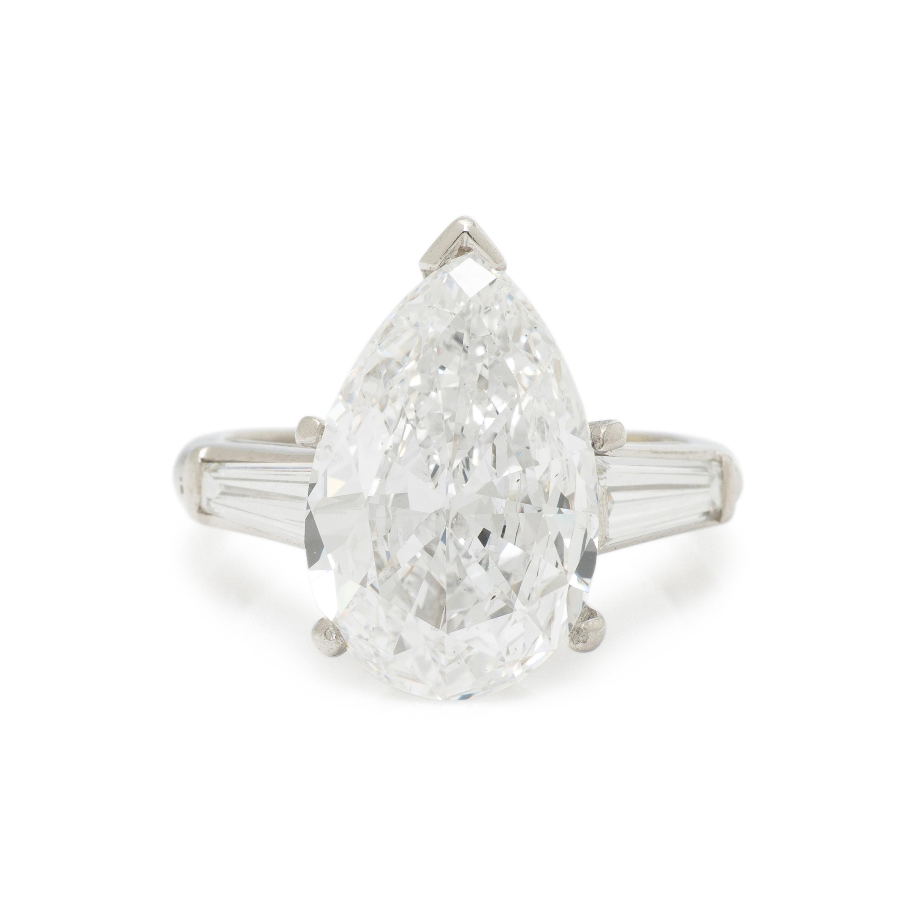 LASER DRILLED PEAR SHAPED DIAMOND AND PLATINUM RING