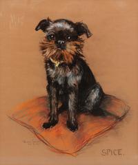 Eight Works of Art depicting Various Dog Breeds Largest: 17 1/2 x 31 1/2 inches.