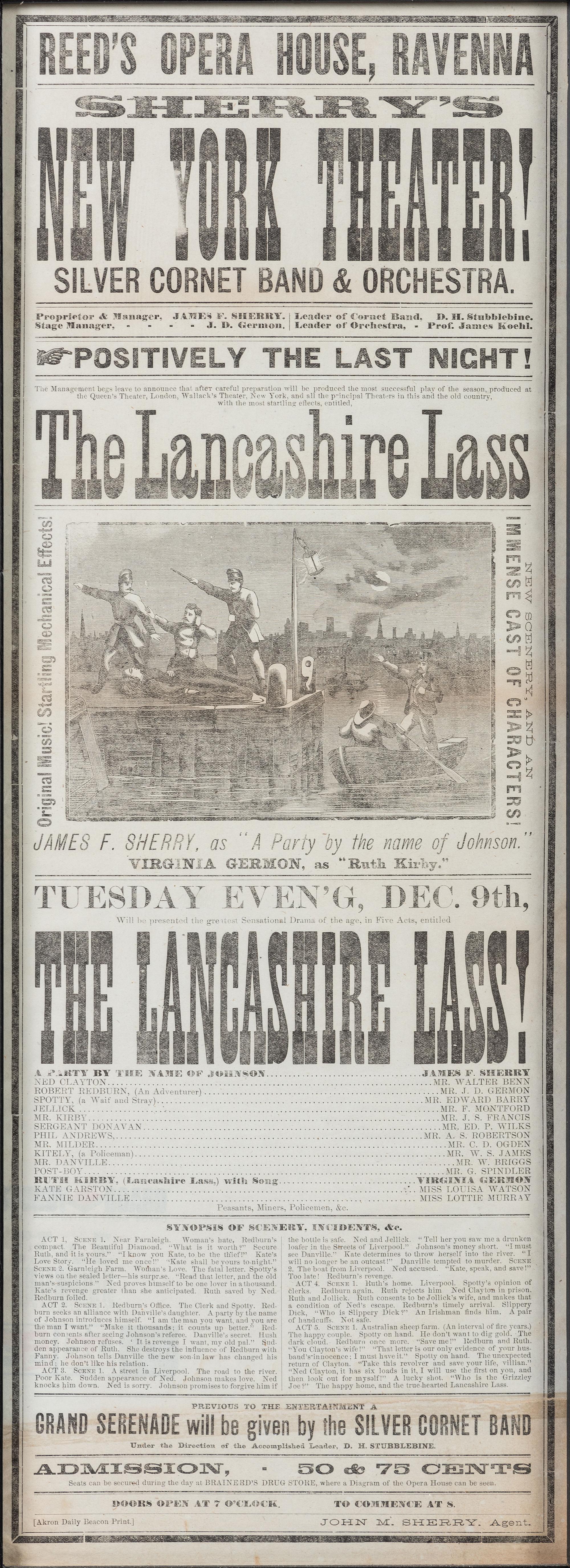 A Printed Broadside Promoting the Performance of the 'Lancashire Lass' at Reed's Opera House
