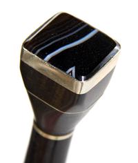 A Polished Agate Mounted and Ebony Walking Stick, Height overall 35 3/4 x width of handle 1 1/4 inches.