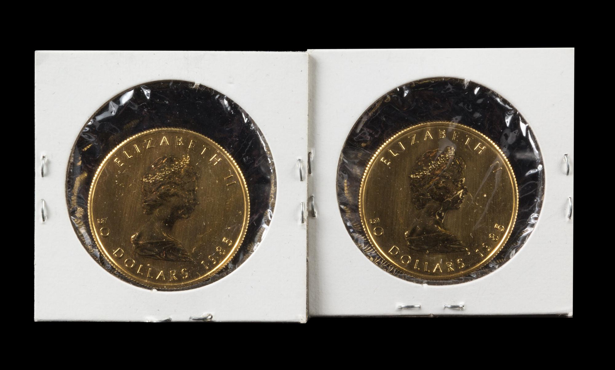 Two Canada Mint 1985 Maple Leaf 50 Dollar Gold Coins