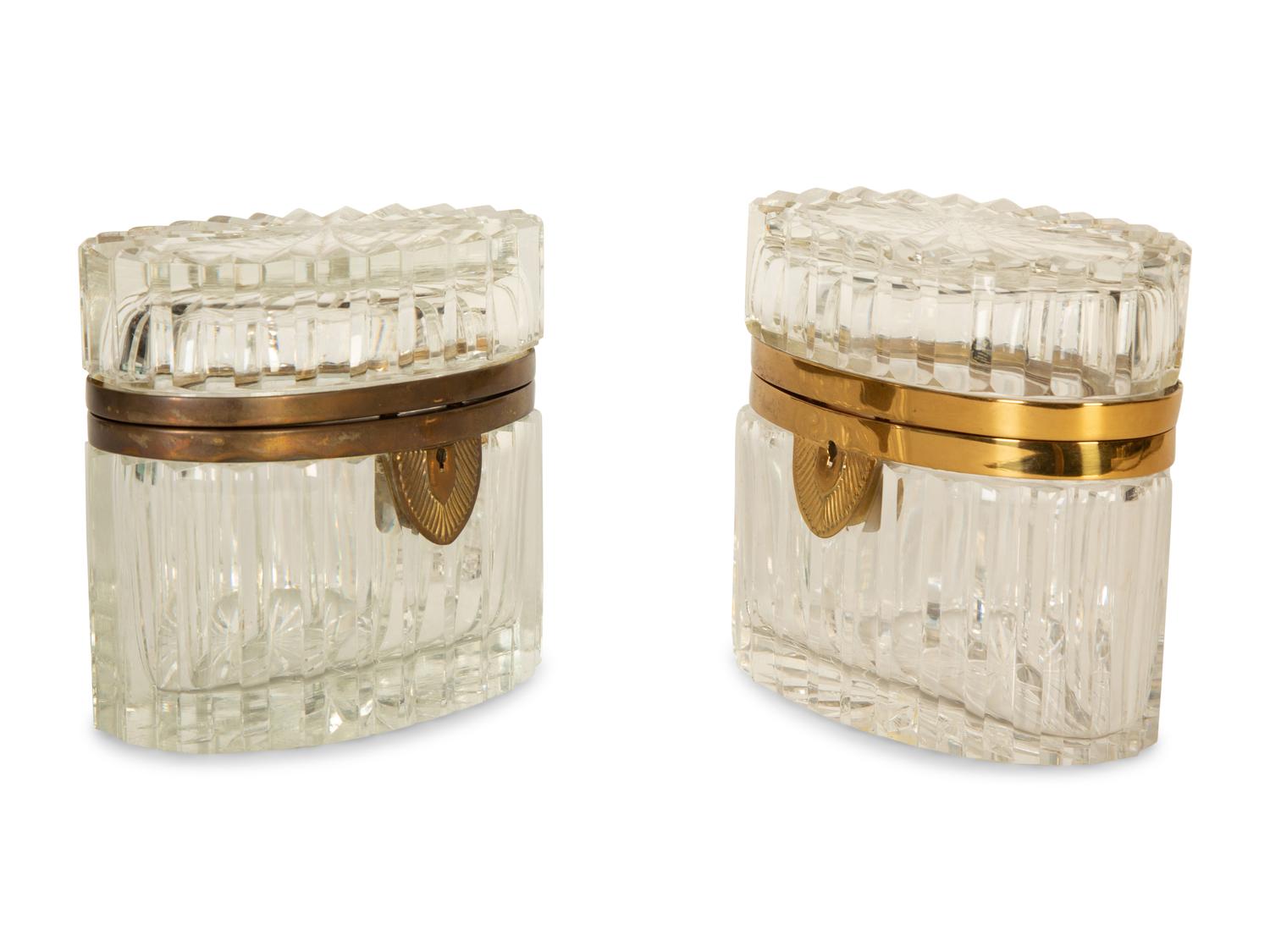 Two Continental Gilt Metal Mounted Cut Glass Dresser Boxes