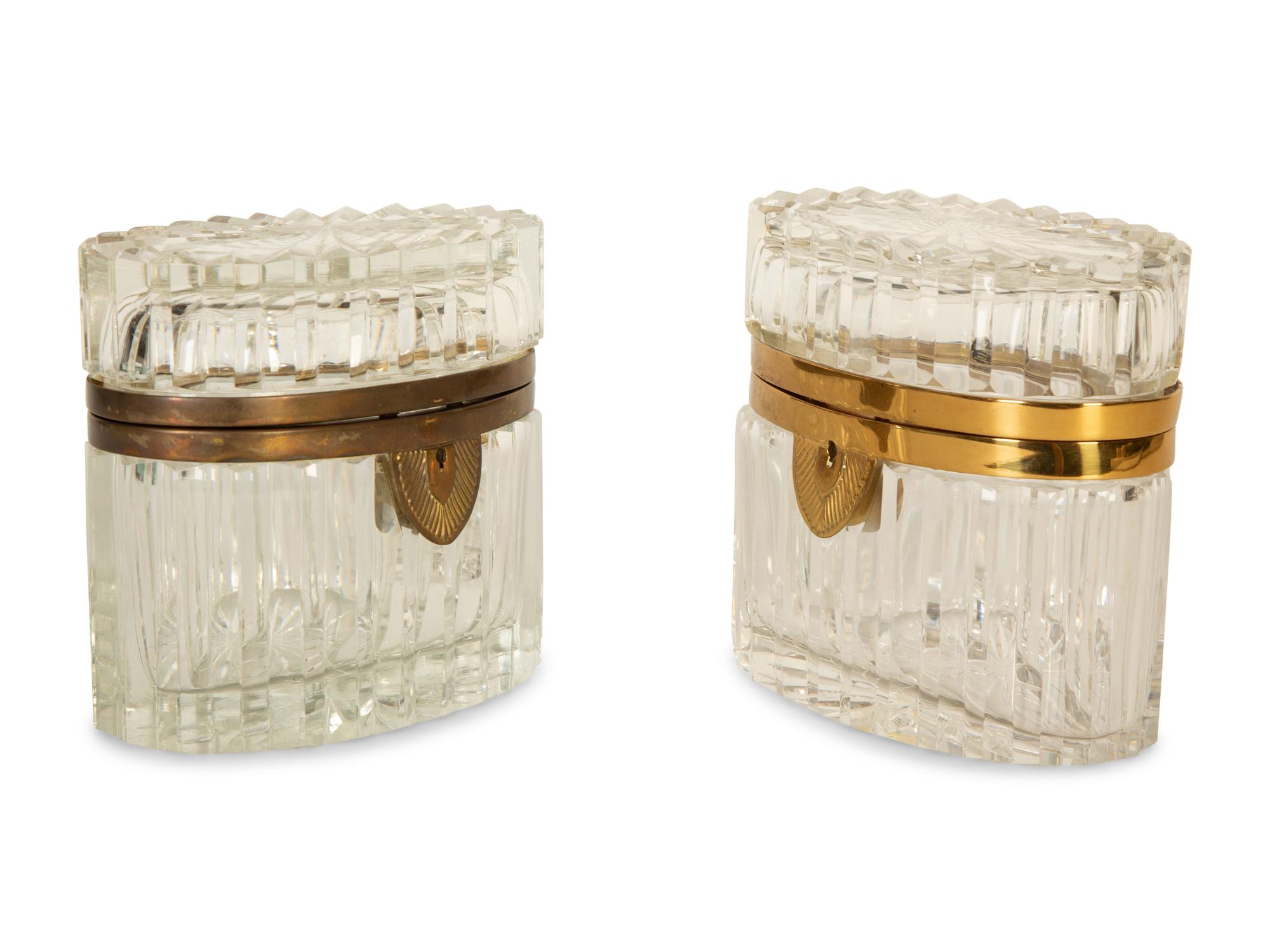 Two Continental Gilt Metal Mounted Cut Glass Dresser Boxes
