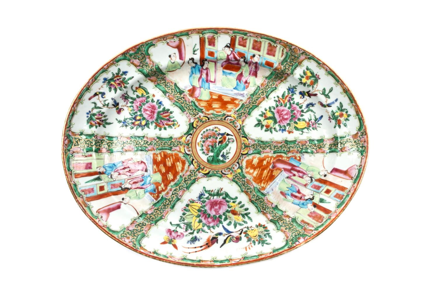 A Chinese Export Rose Medallion Porcelain Platter, Width 15 inches.