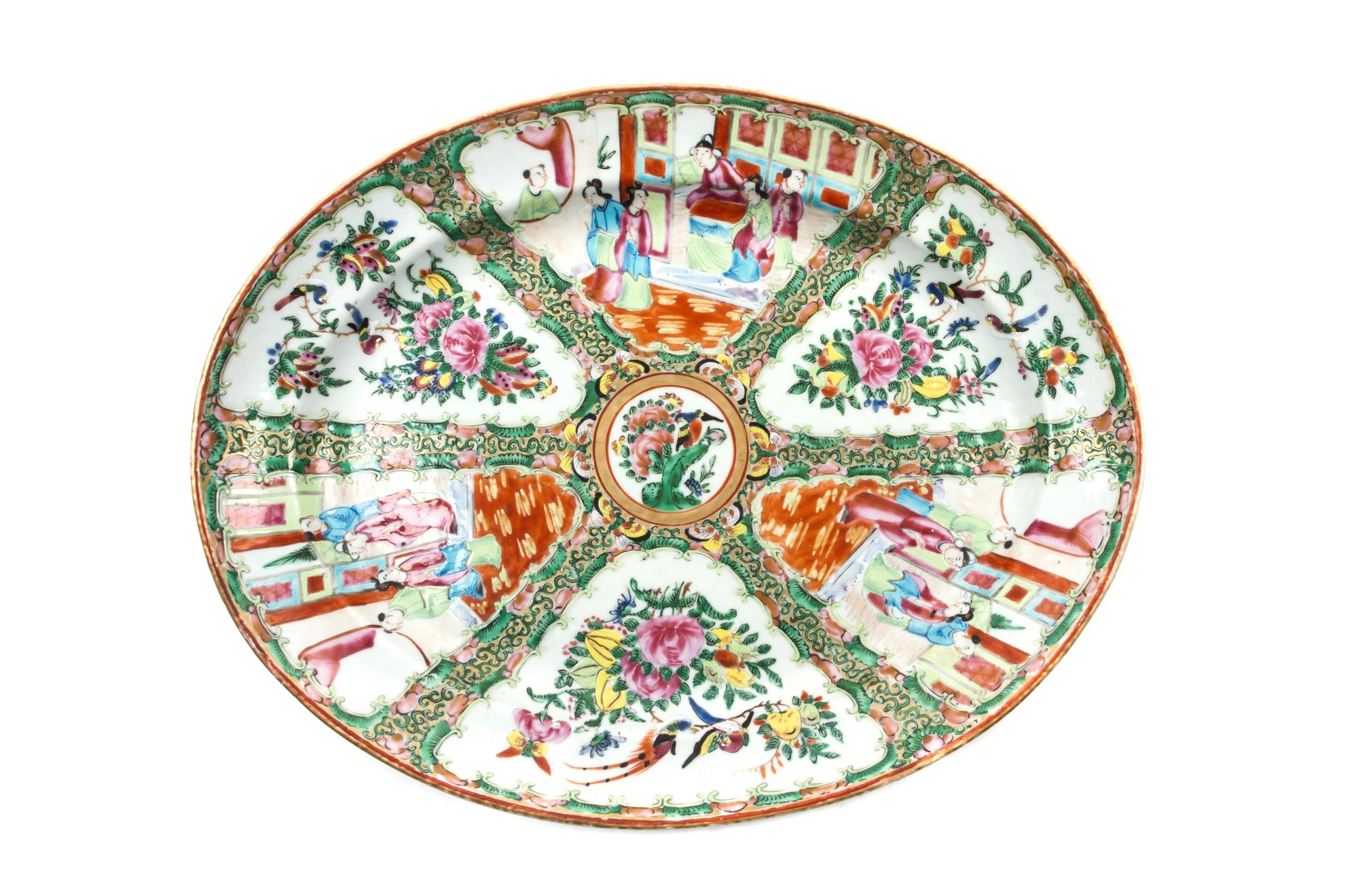 A Chinese Export Rose Medallion Porcelain Platter, Width 15 inches.