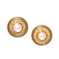 DE VROOMEN, YELLOW GOLD, CULTURED MABE PEARL AND DIAMOND EARCLIPS