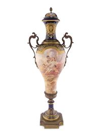 A Monumental Sèvres Style Gilt Bronze Mounted Porcelain Palace Vase