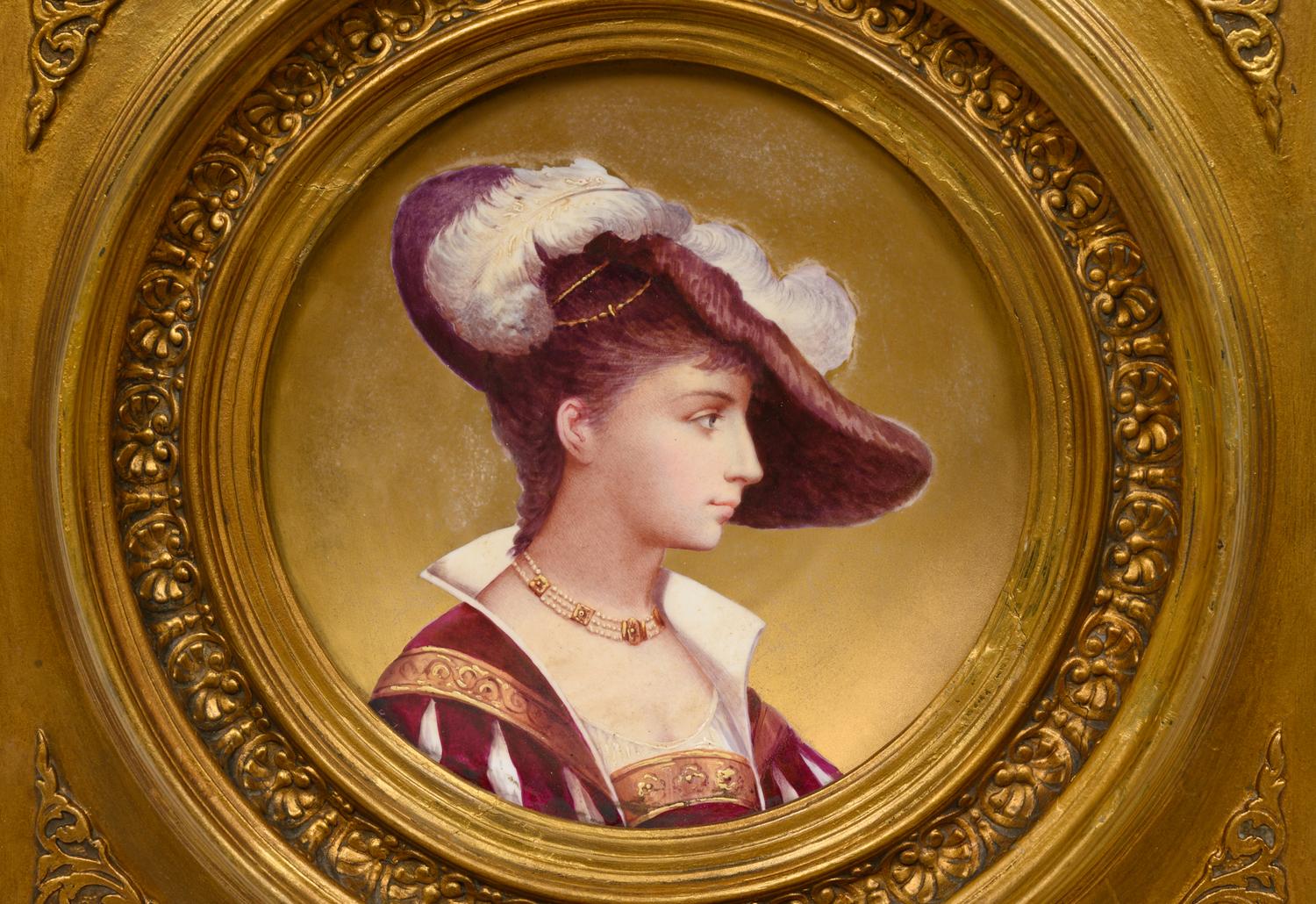 A Pair of French Porcelain Plaques in Giltwood Frames