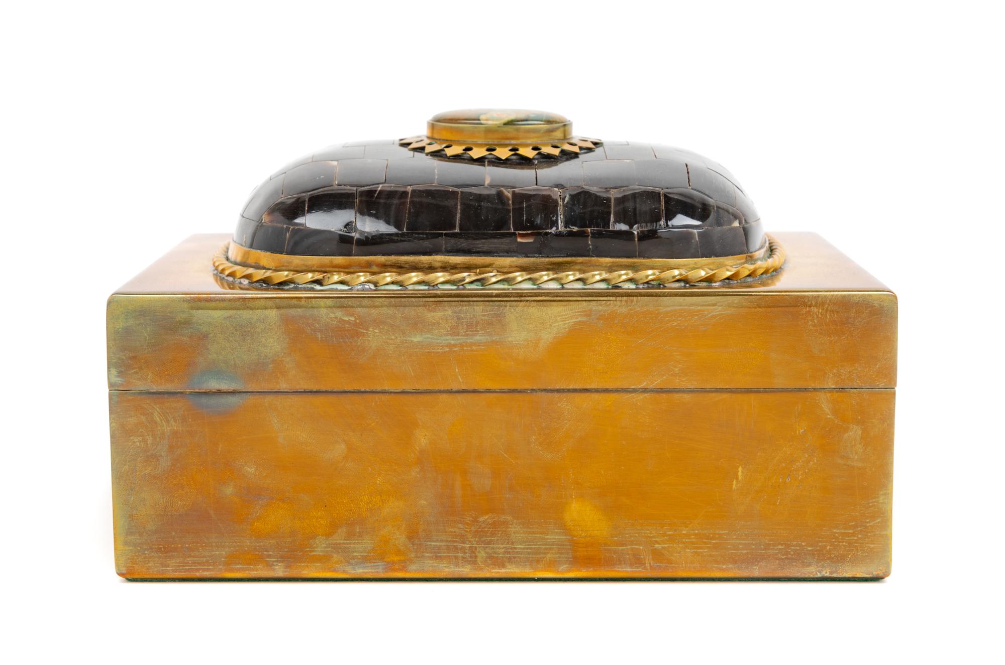 A Hardstone Veneered Brass Box