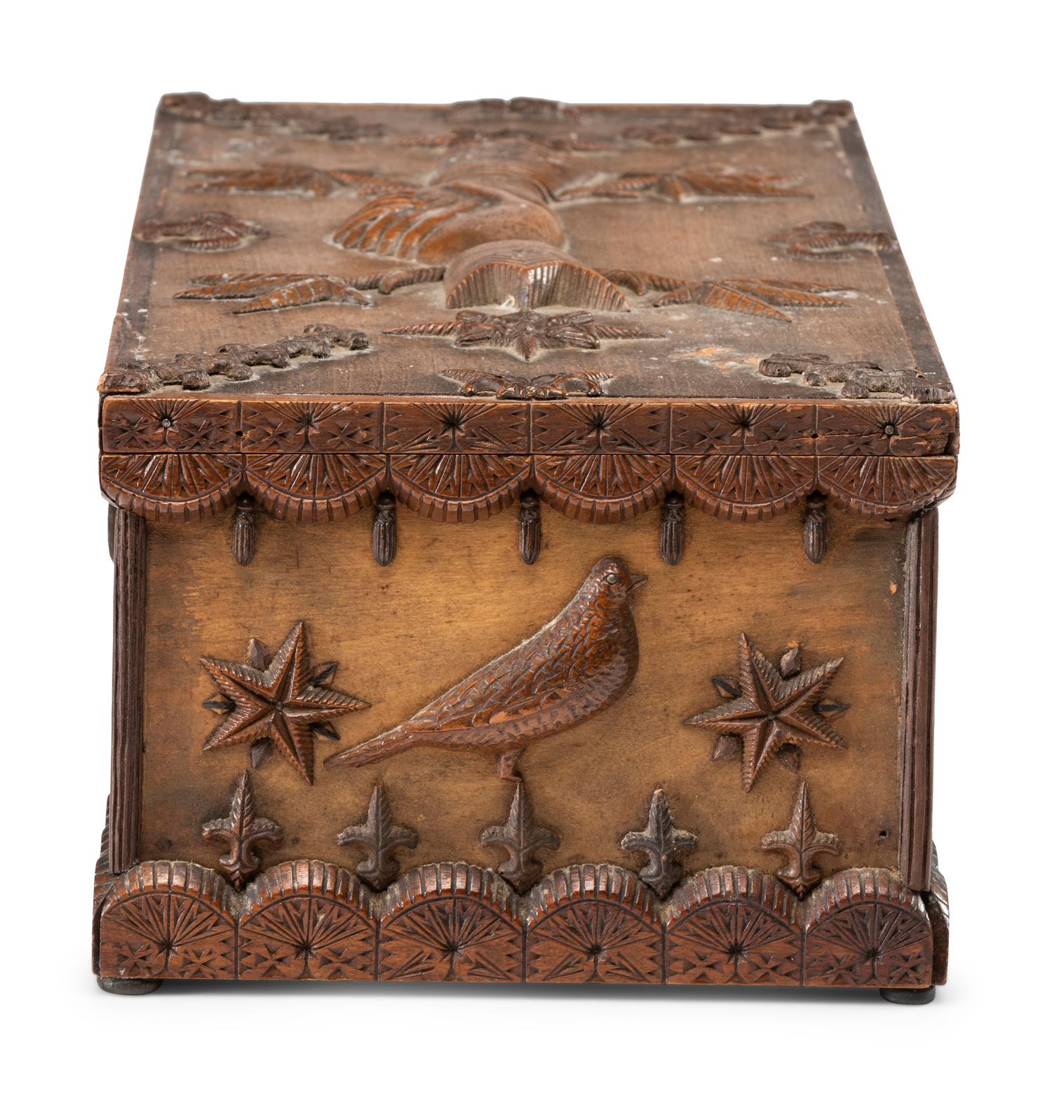 A Masonic Handshake and Bird Decorated Document Box