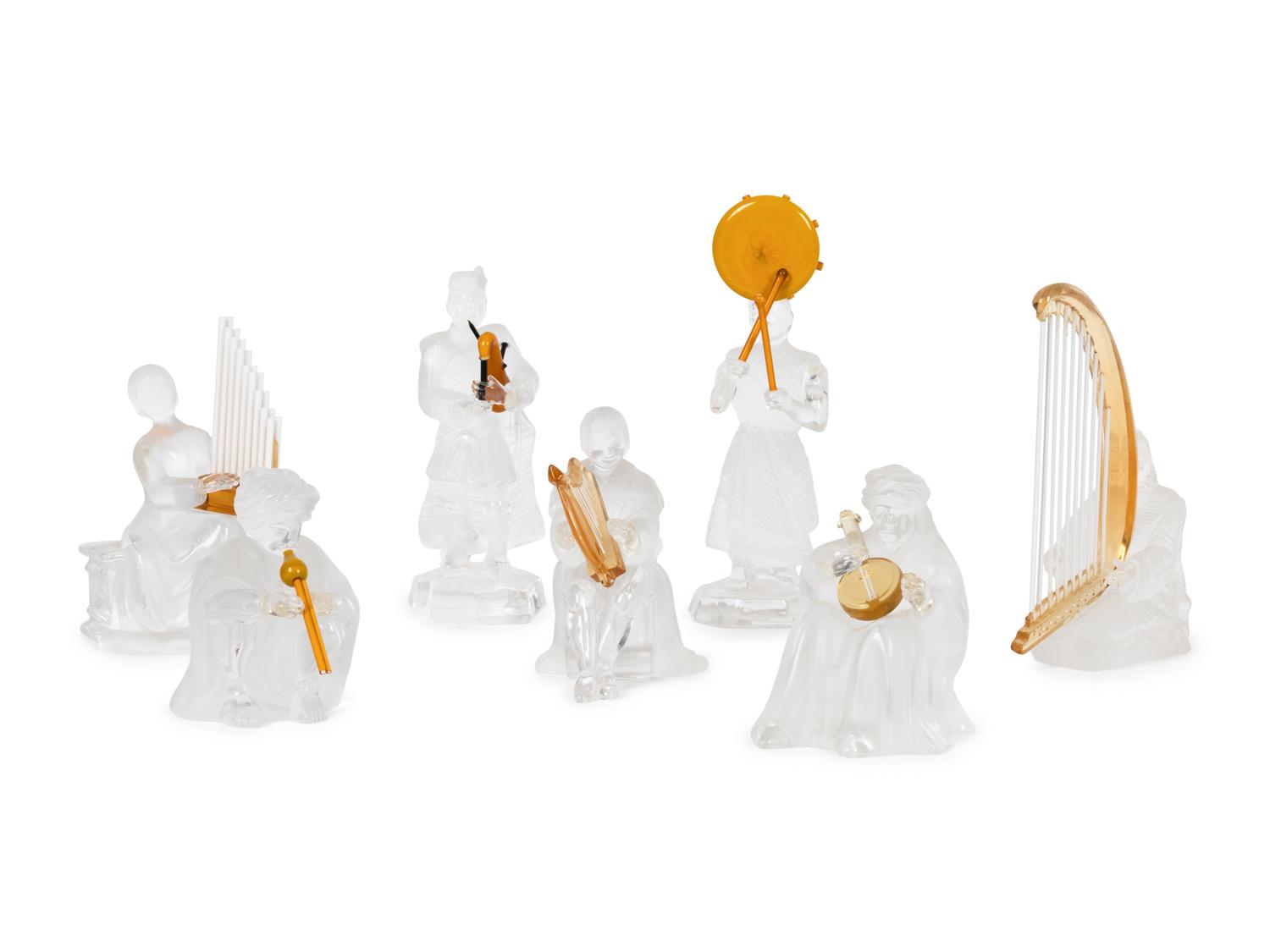 A Set of Seven Saint Louis Glass Musician Figures