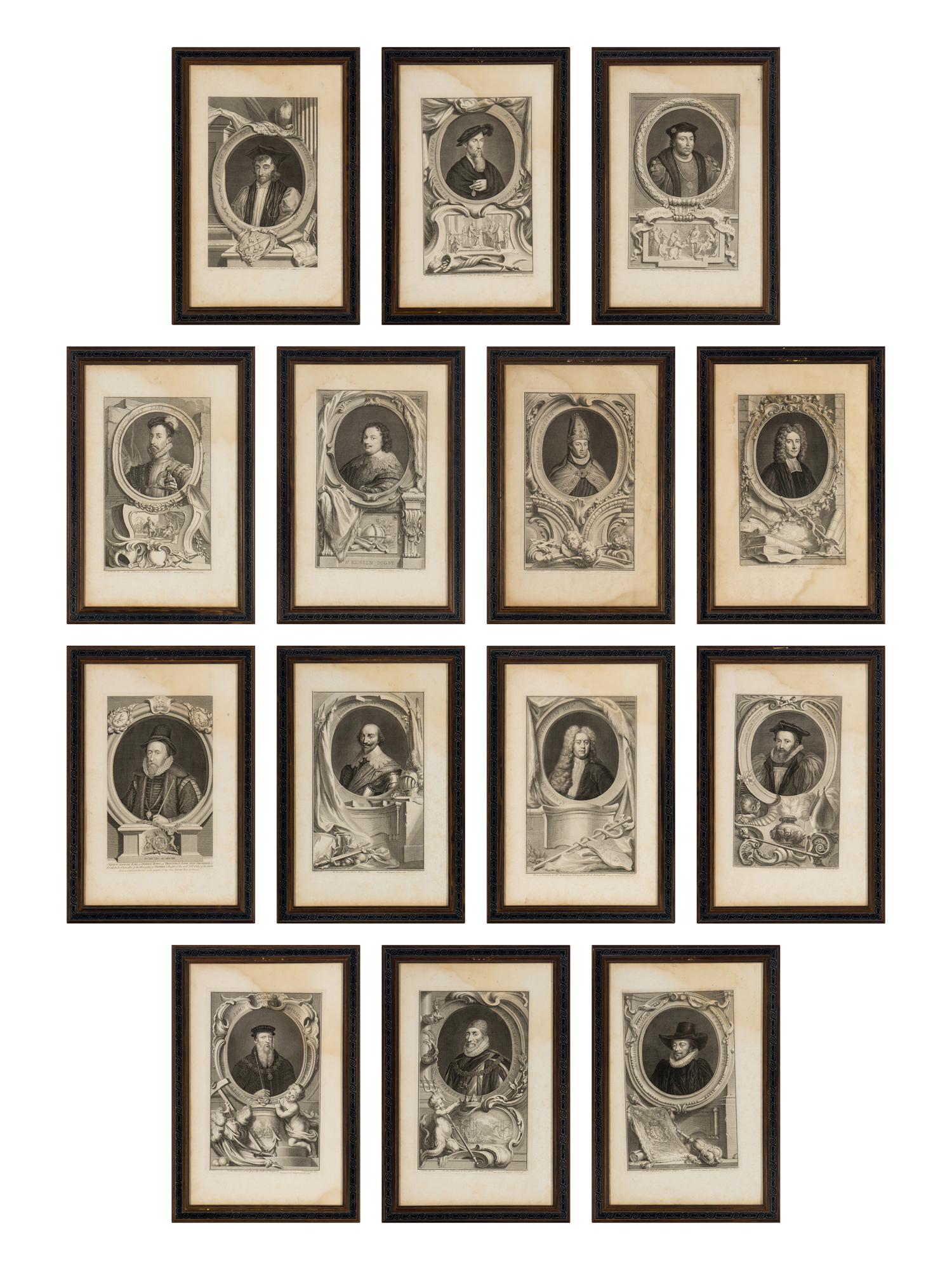 [ENGRAVINGS]. HOUBRAKEN, Jacobus (1698-1780). A group of 14 engraved portraits. London: John & Paul Knapton, ca. 1734-1752.