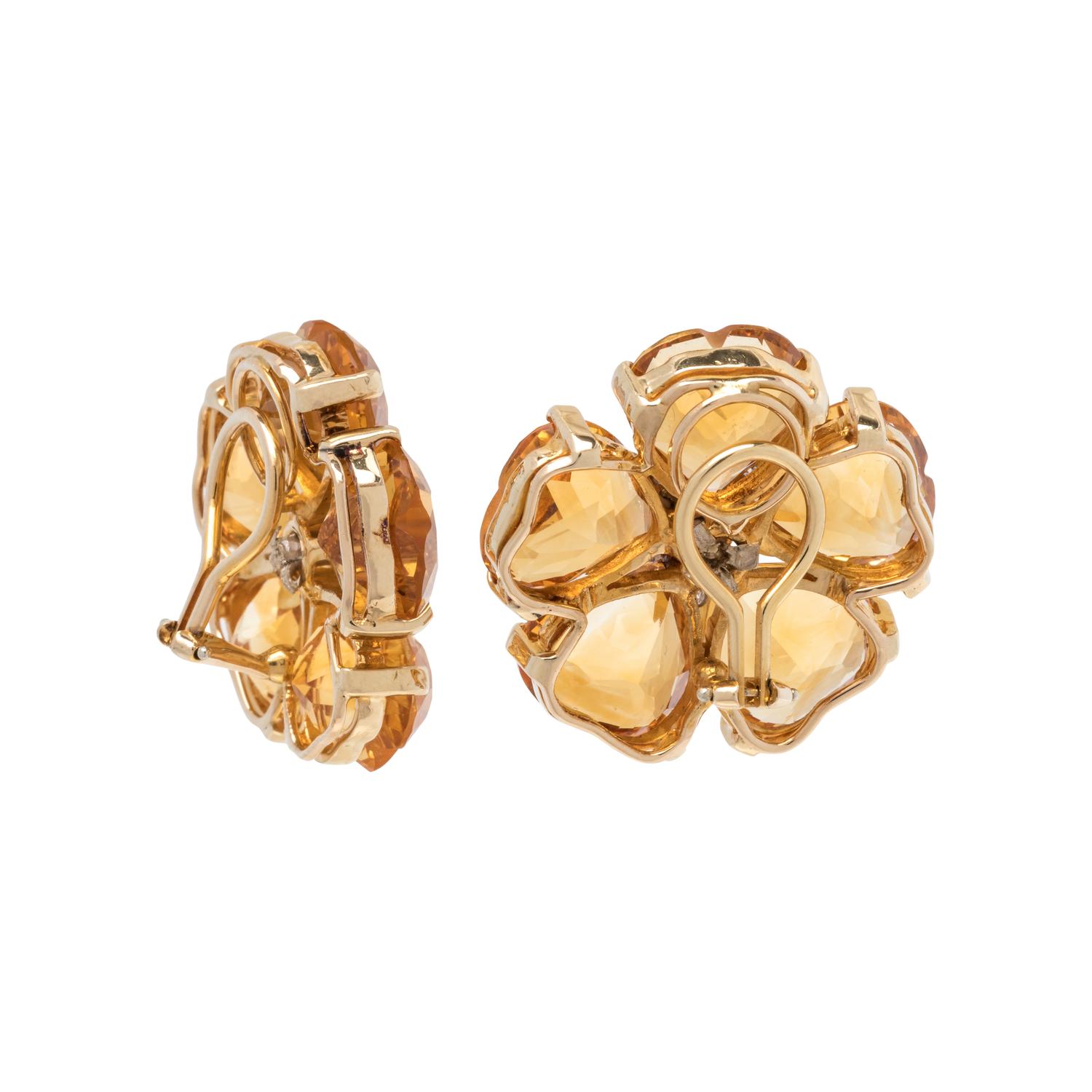 CITRINE AND DIAMOND FLOWER EARCLIPS