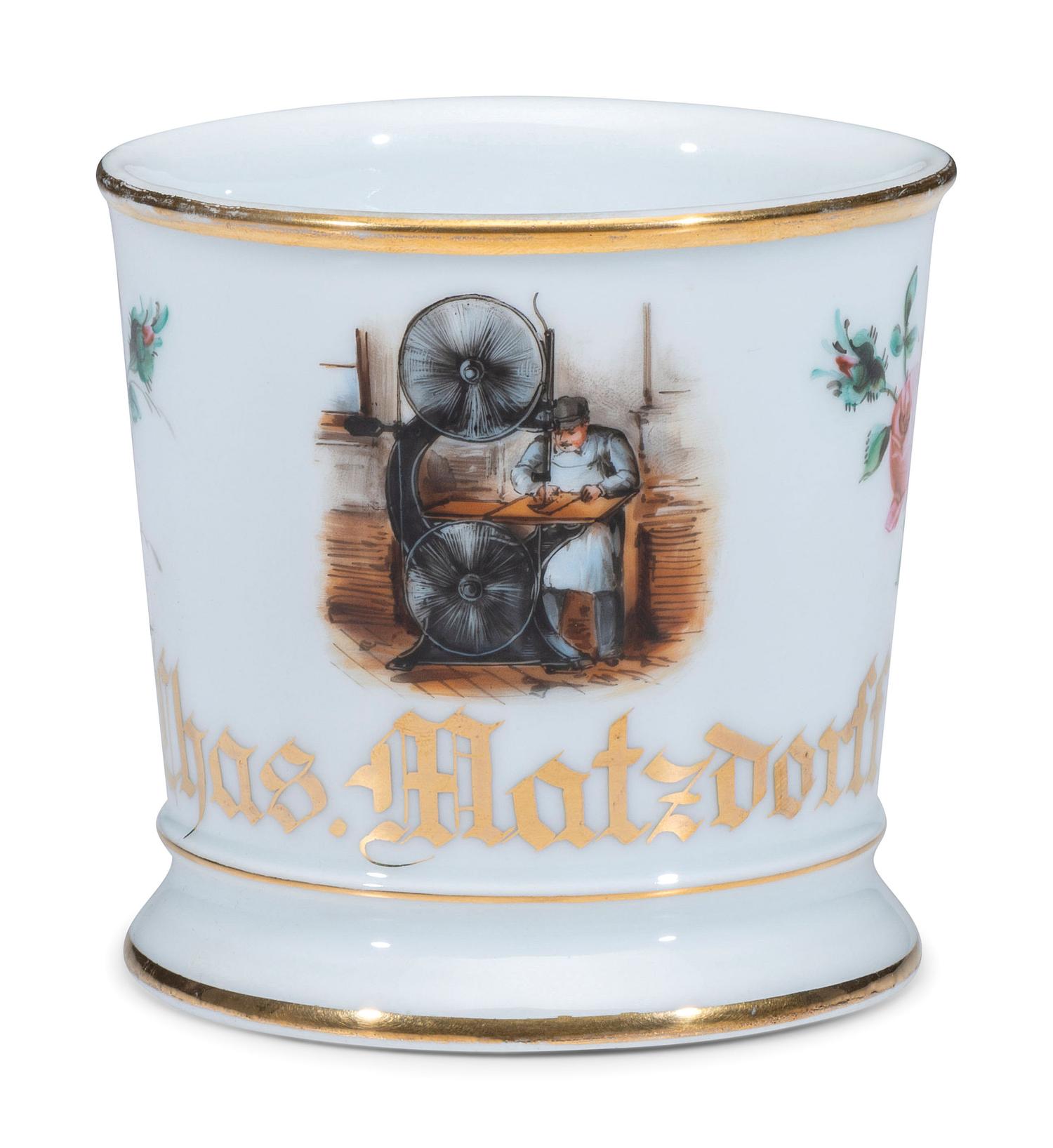 A Band Saw Operator's Porcelain Occupational Shaving Mug