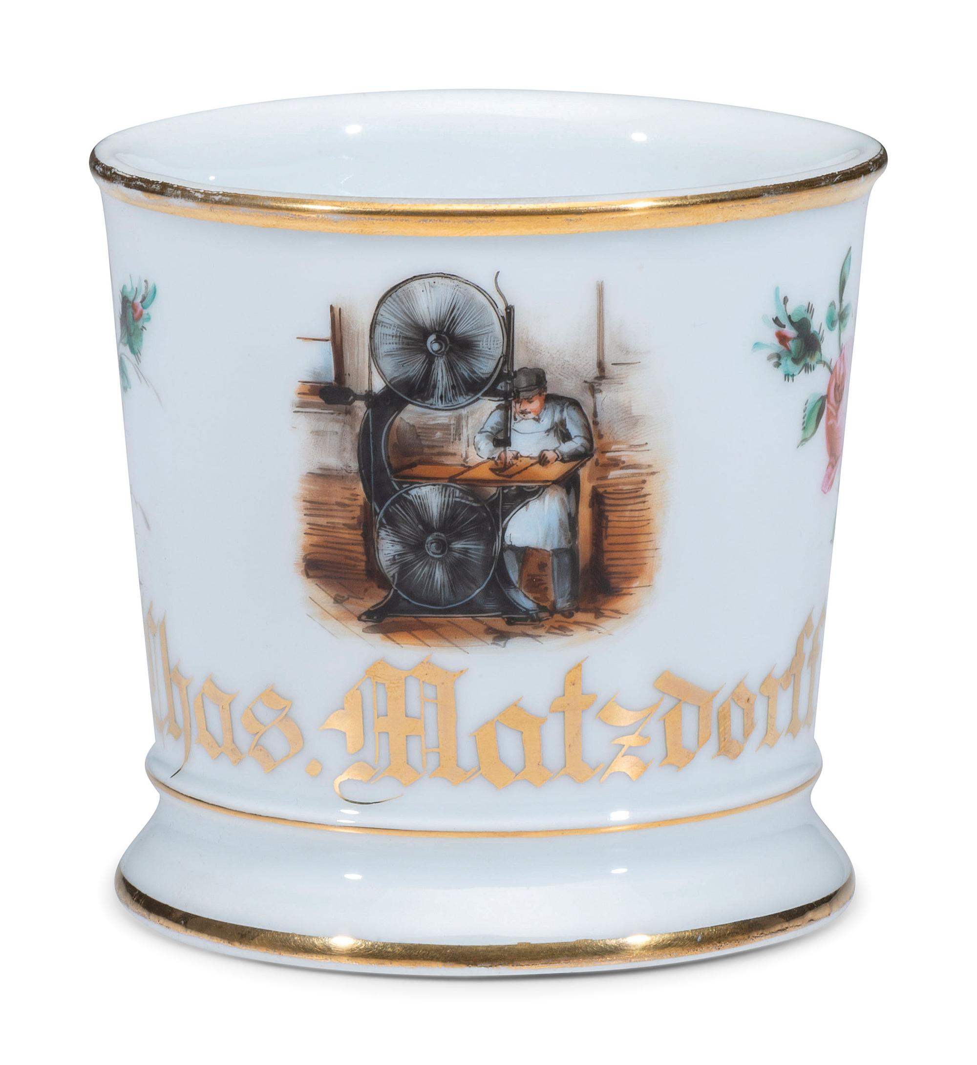 A Band Saw Operator's Porcelain Occupational Shaving Mug
