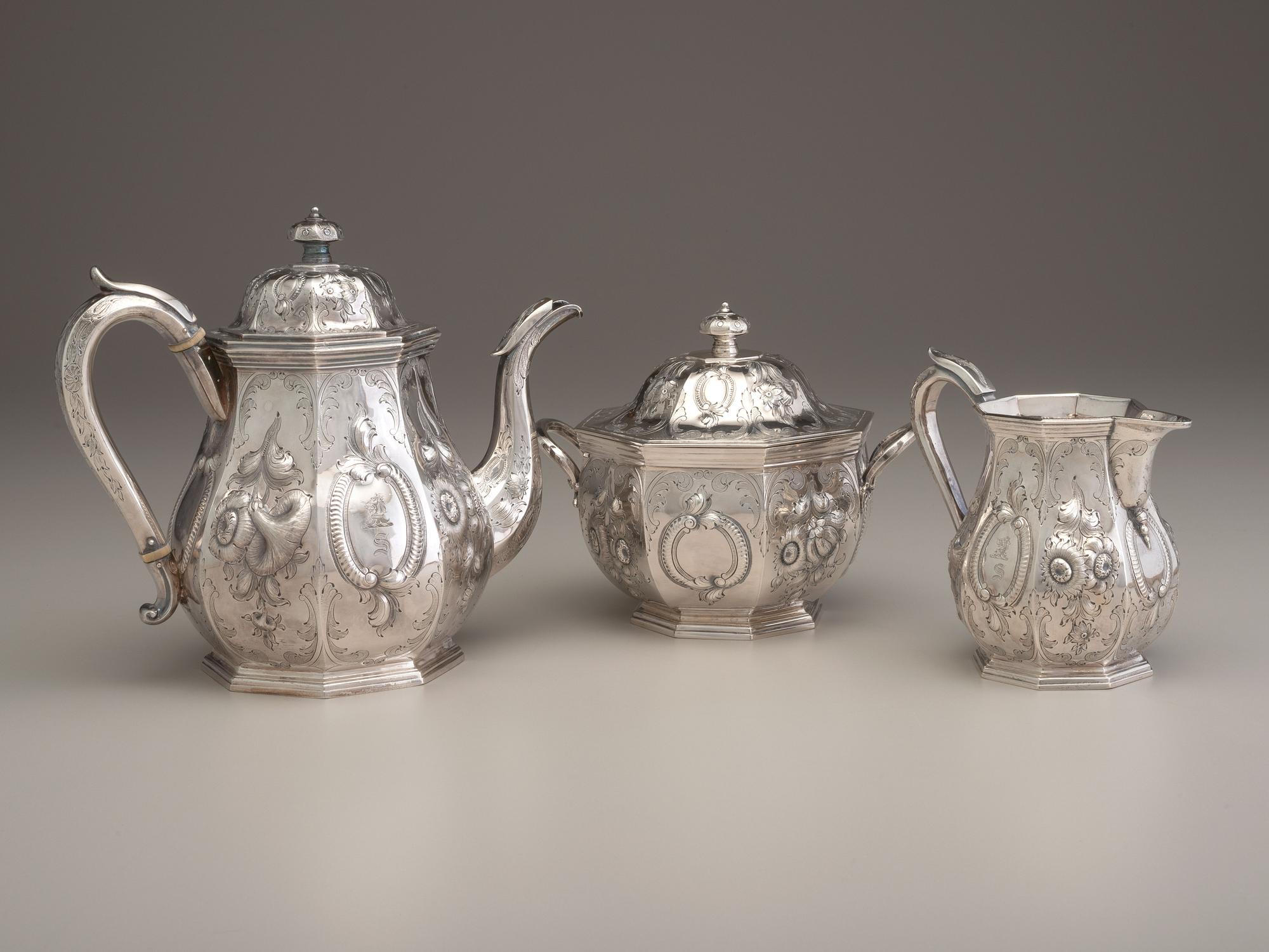 A Ball, Tompkins & Black Three-Piece Coin Silver Tea Service