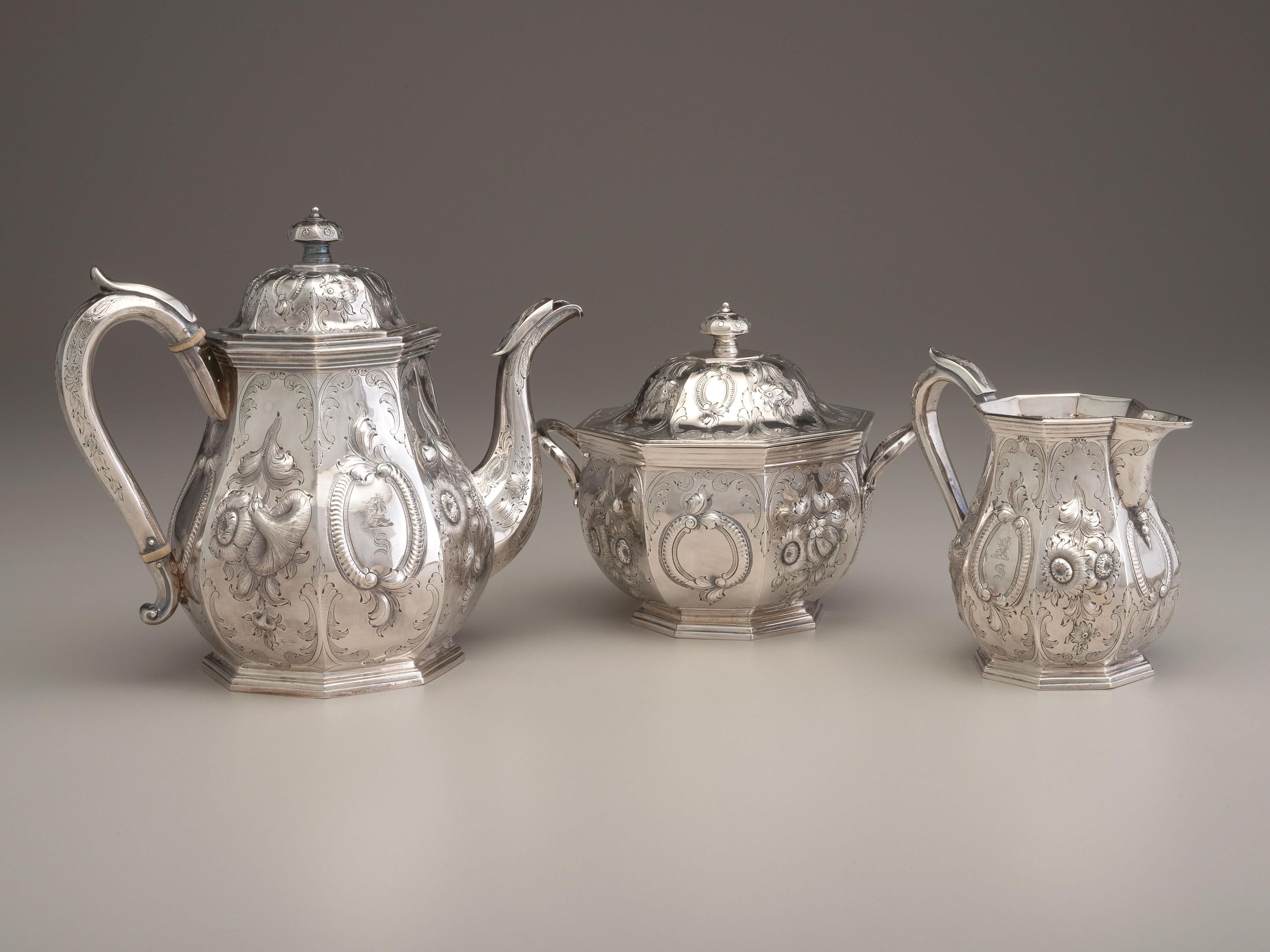 A Ball, Tompkins & Black Three-Piece Coin Silver Tea Service