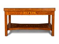 A Fine Tramp Art Parquetry Library Table and Book, Tramp Art: One Notch at a Time by Clifford Wallach