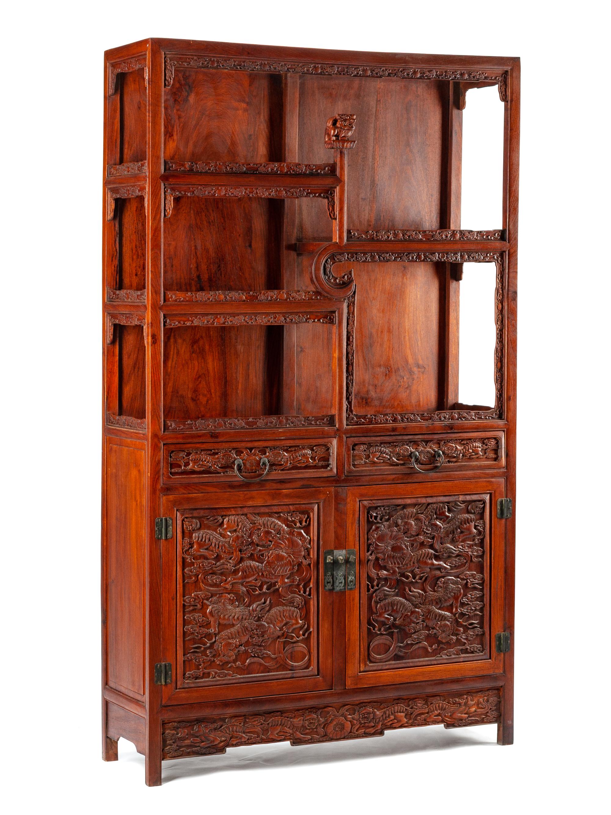 A Chinese Carved Hardwood Whatnot