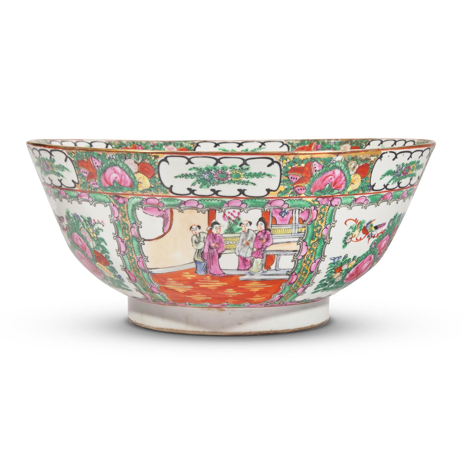 A Chinese Export Porcelain Rose Medallion Punch Bowl