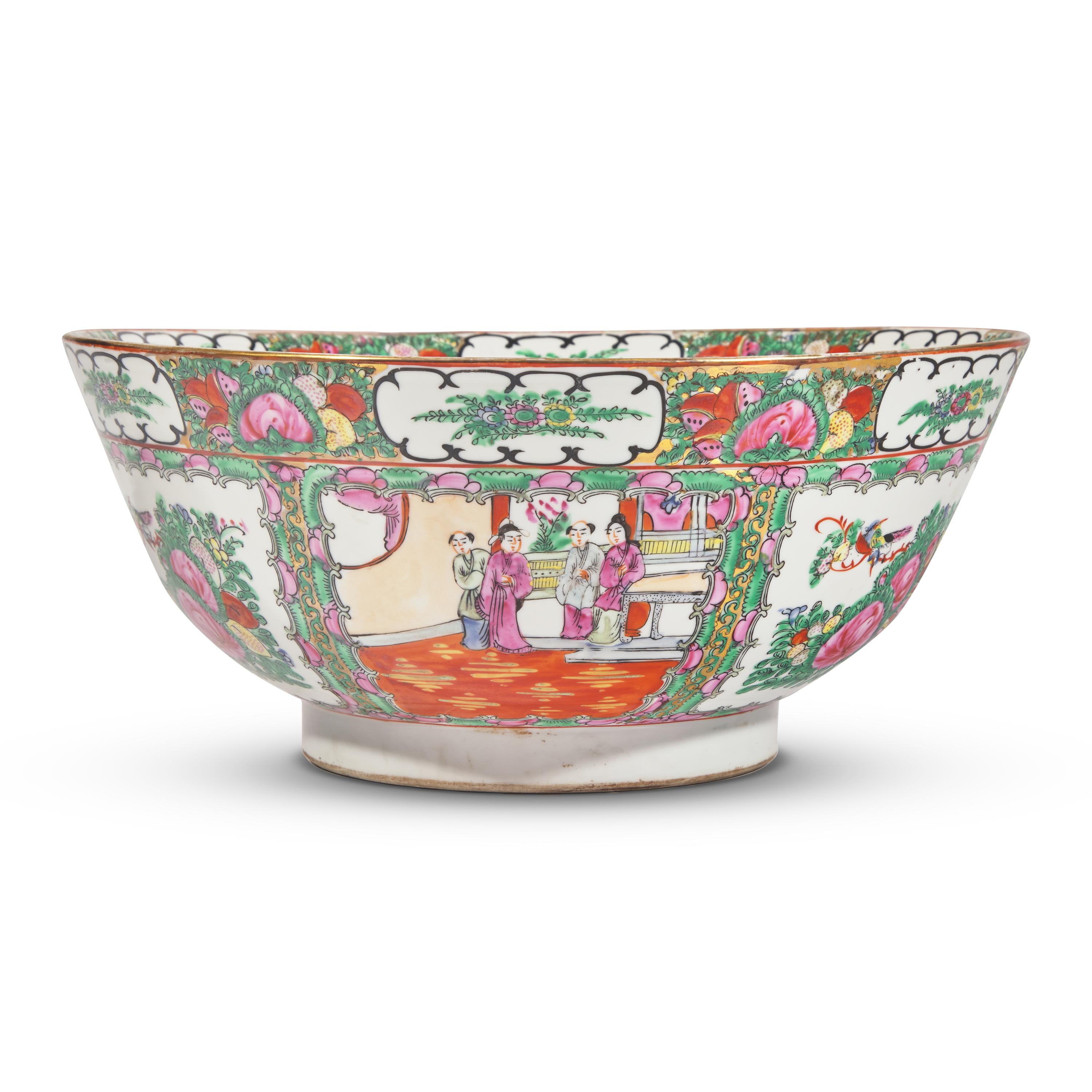 A Chinese Export Porcelain Rose Medallion Punch Bowl