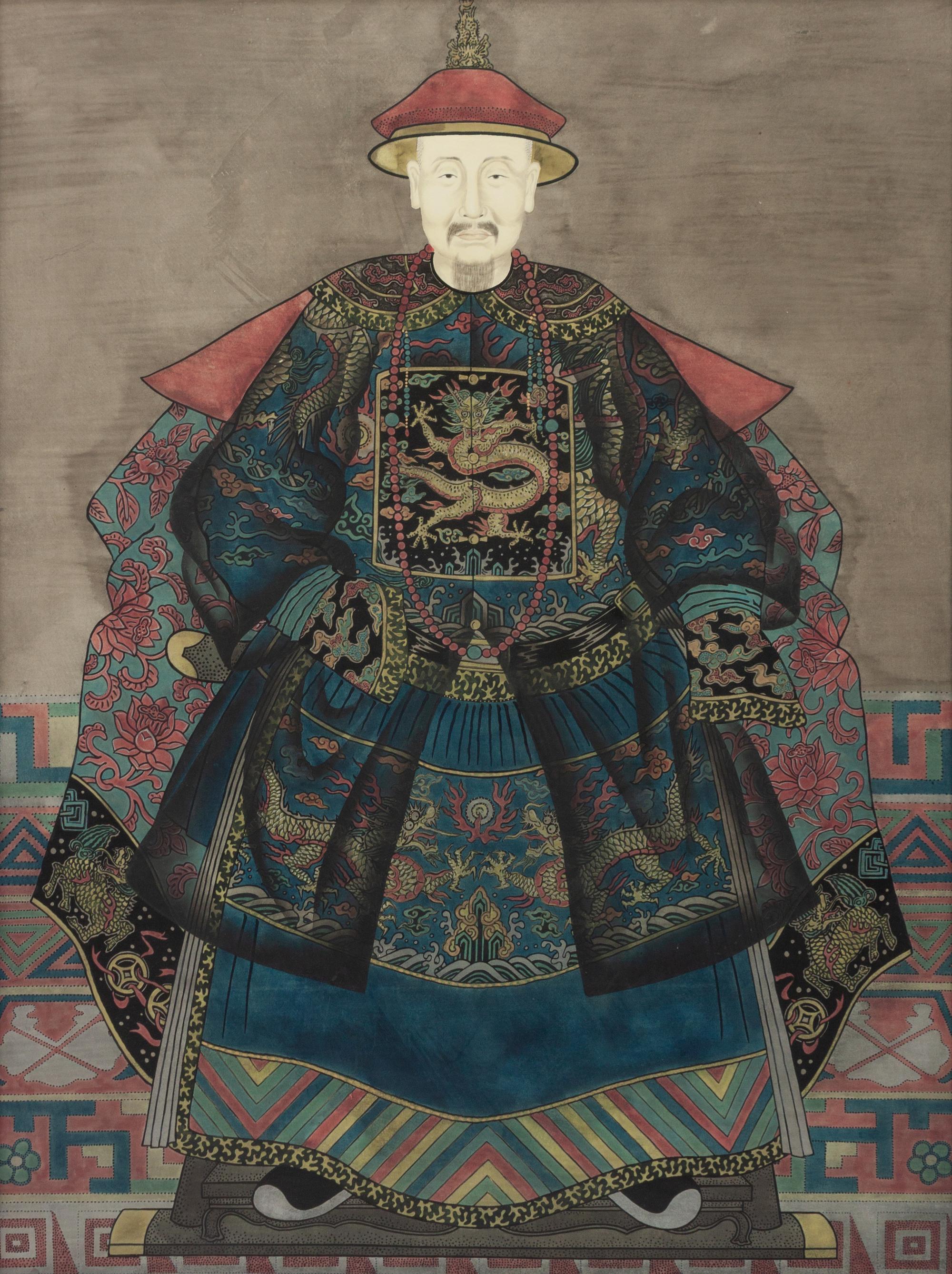 A Pair of Chinese Painted Ancestral Portraits