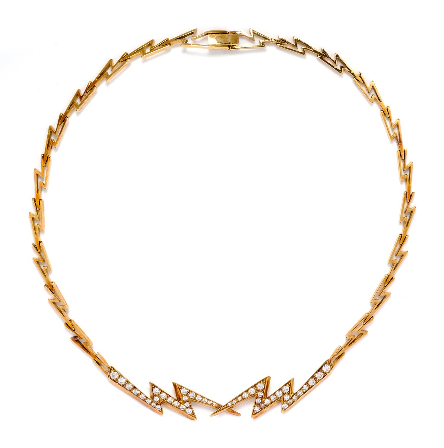 A 18 Karat Yellow Gold and Diamond Lightening Bolt Motif Necklace, 18.60 dwts.