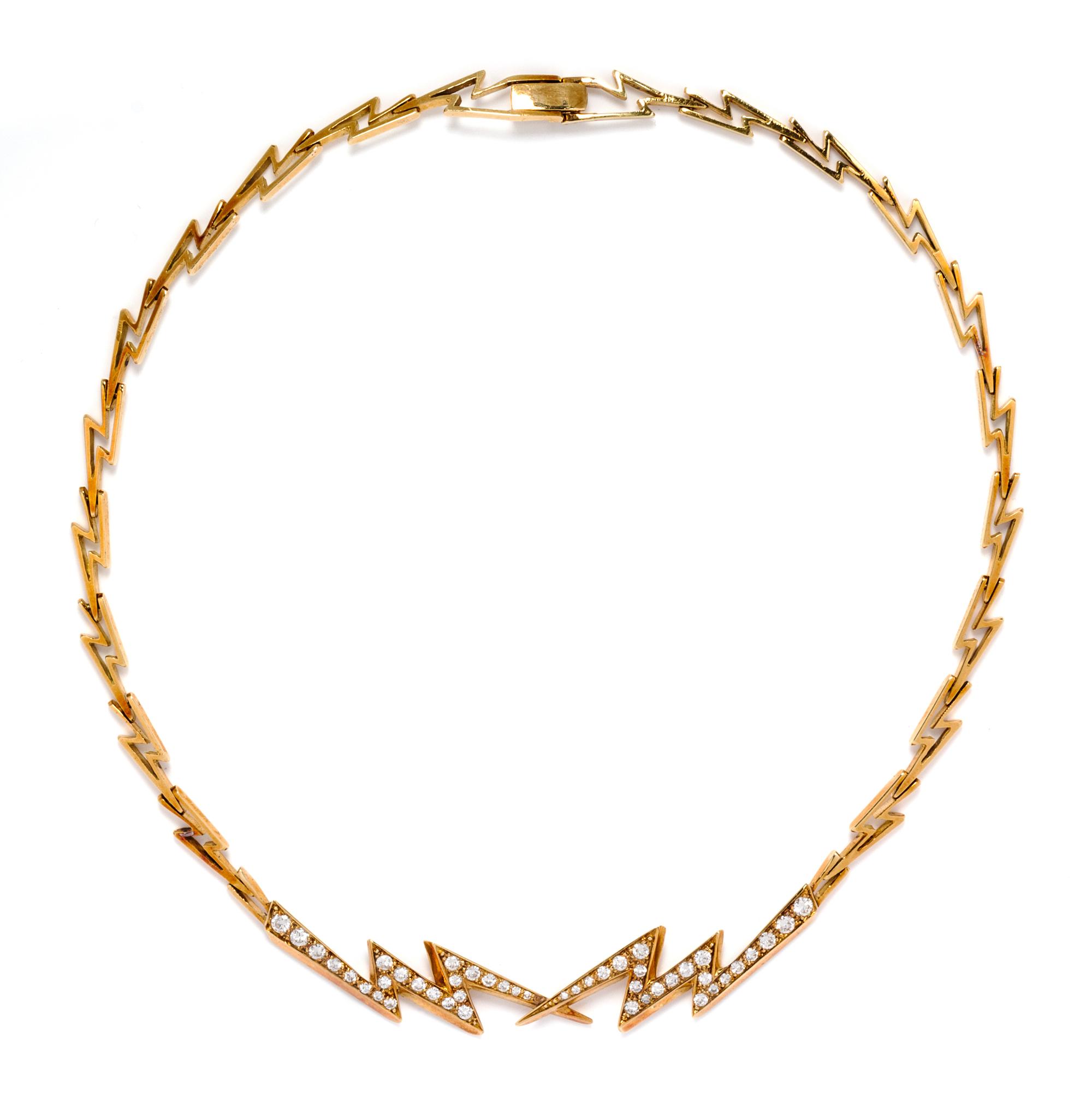 A 18 Karat Yellow Gold and Diamond Lightening Bolt Motif Necklace, 18.60 dwts.