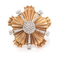 A Retro Rose Gold, Platinum and Diamond Brooch, Tiffany & Co., 28.30 dwts.