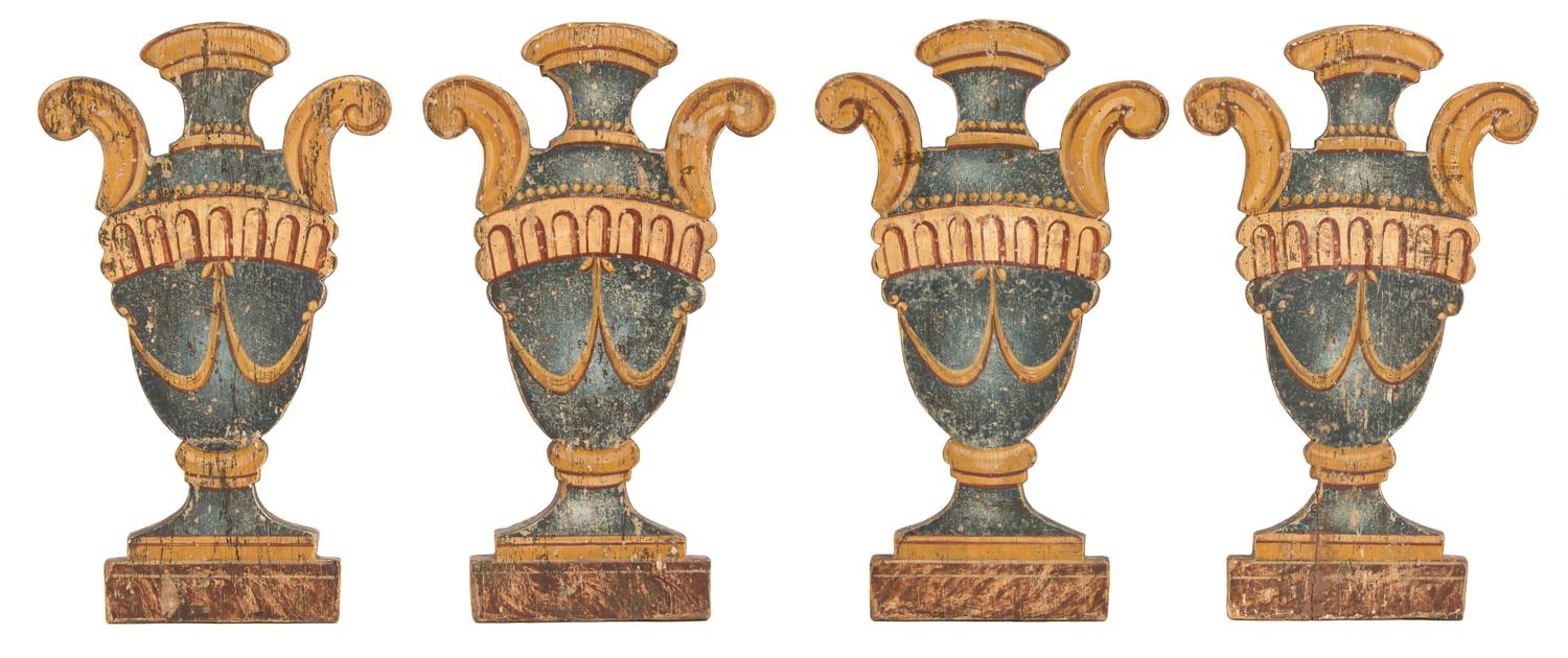 A Set of Four Italian Painted Urn-Form Plaques Height 19 inches. — 19TH CENTURY