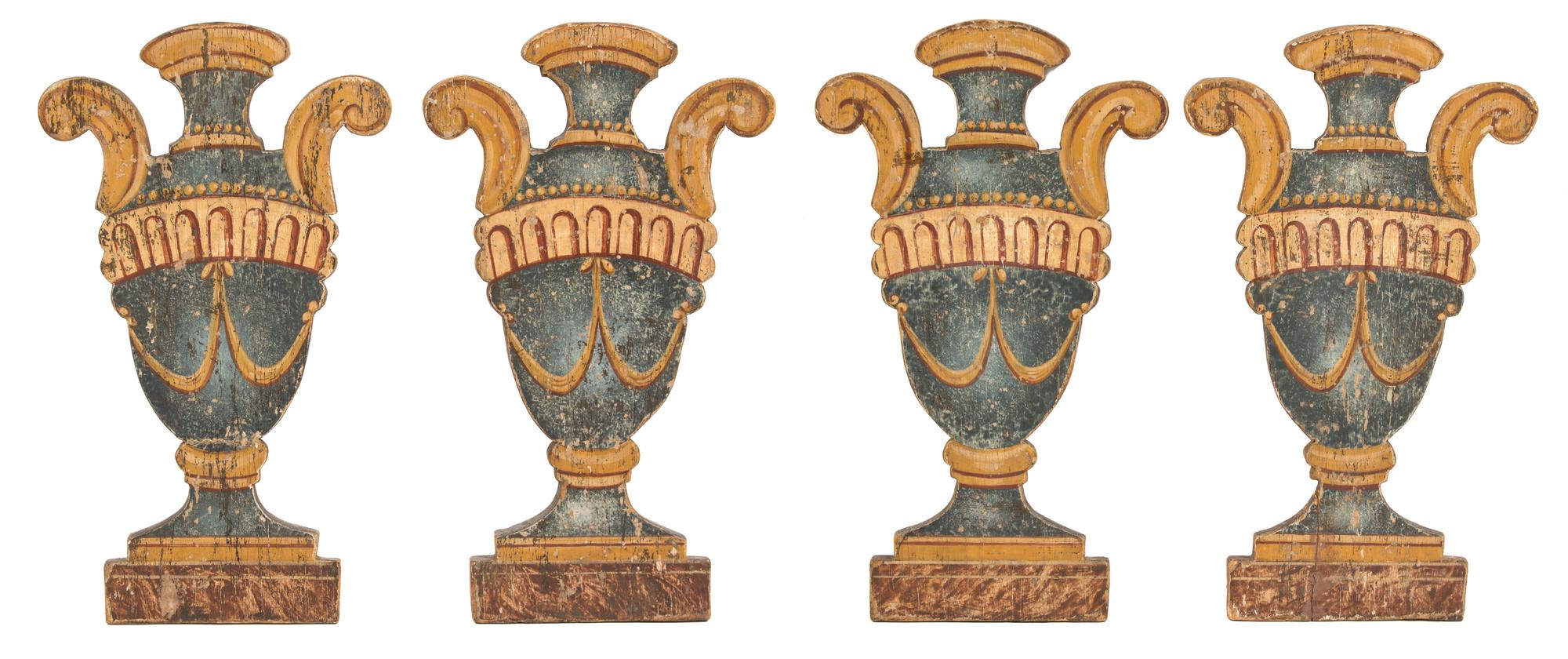 A Set of Four Italian Painted Urn-Form Plaques Height 19 inches. — 19TH CENTURY