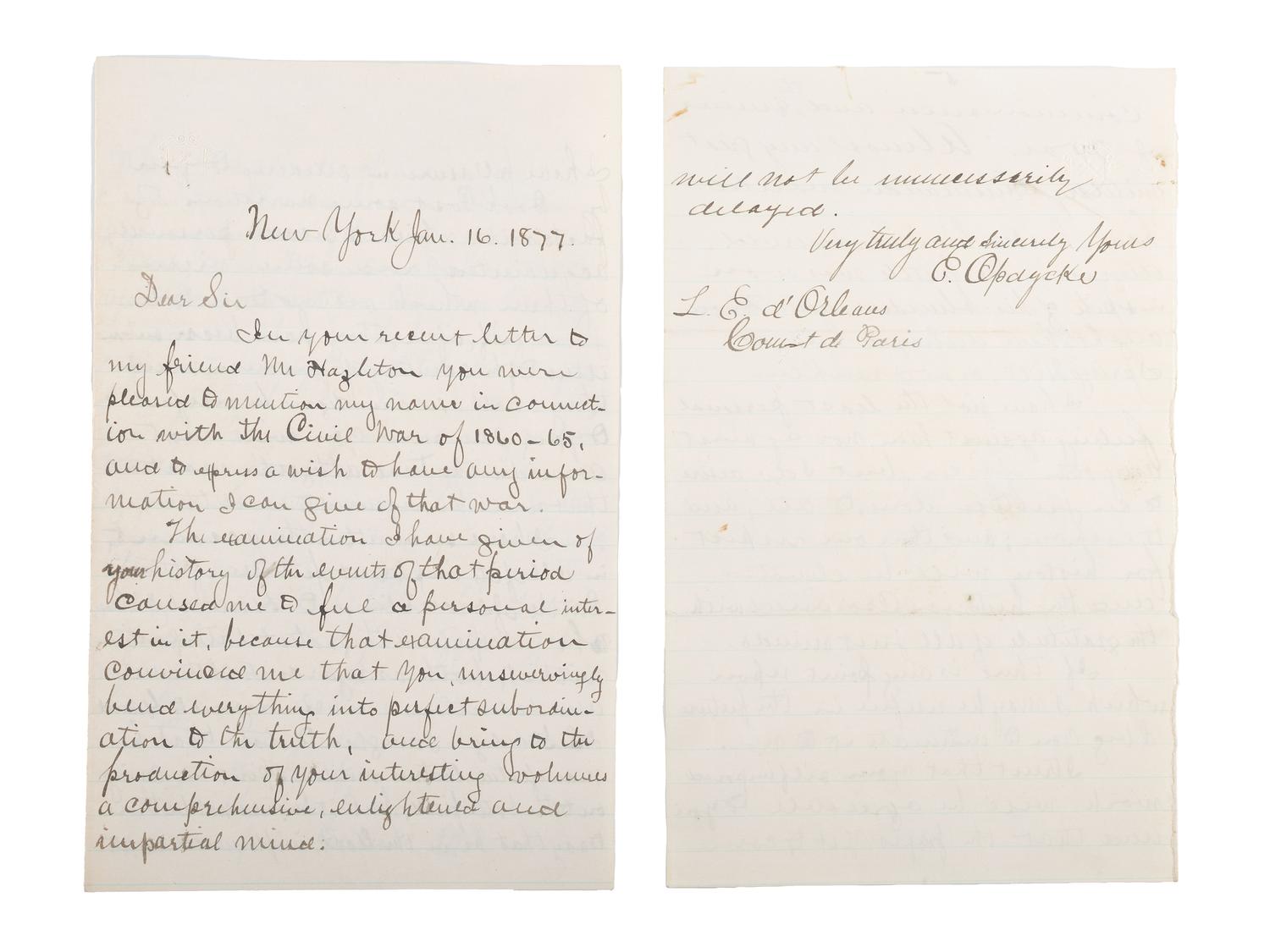 [CIVIL WAR]. Military reports, maps, post-war letters from Union and Confederate officers, and other papers gathered by Union Army officer Louis-Philippe-Albert d'Orléans, comte de Paris (1838-1894), while conducting research for his book History of the Civil War in America .